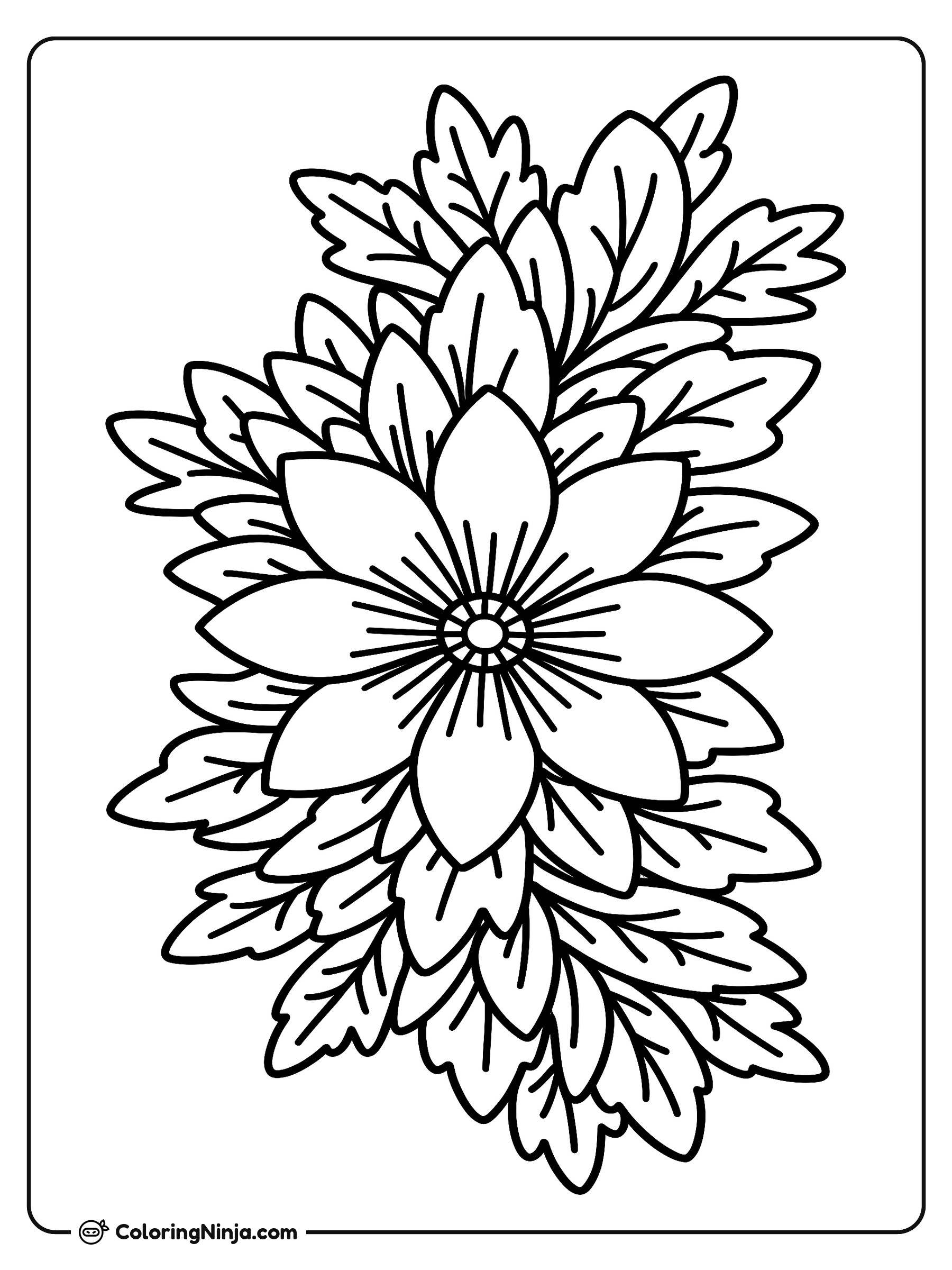 Corona de flores con margarita central: dibujo para colorear
