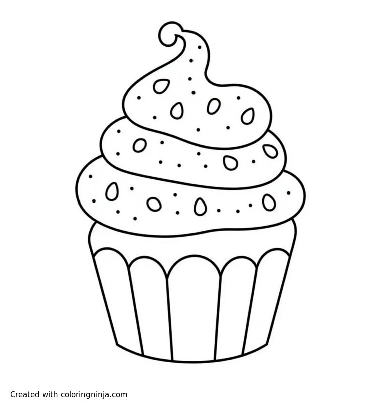 A coloring page of cupcake