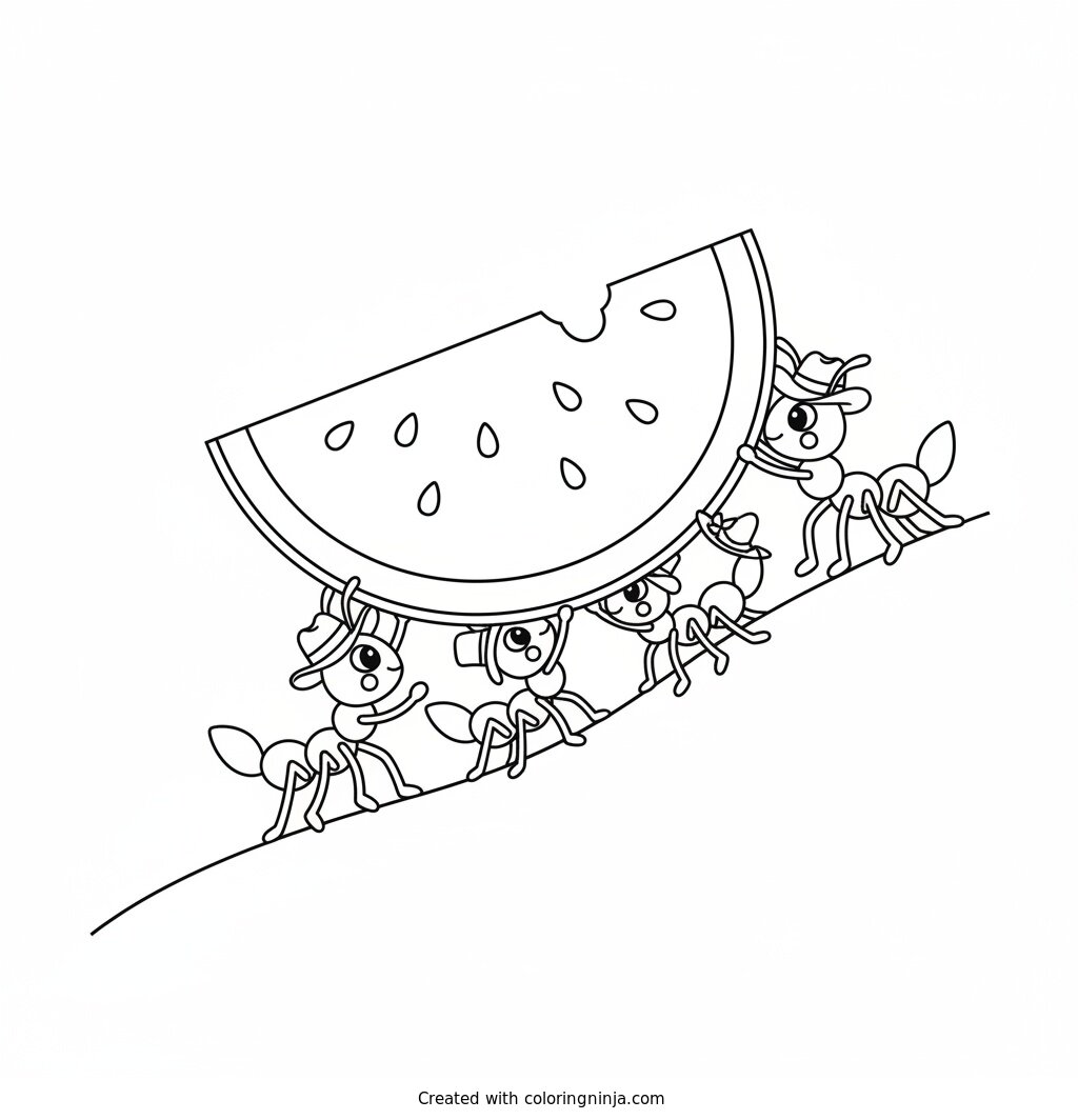 Tiny Ants Big Watermelon Coloring Page