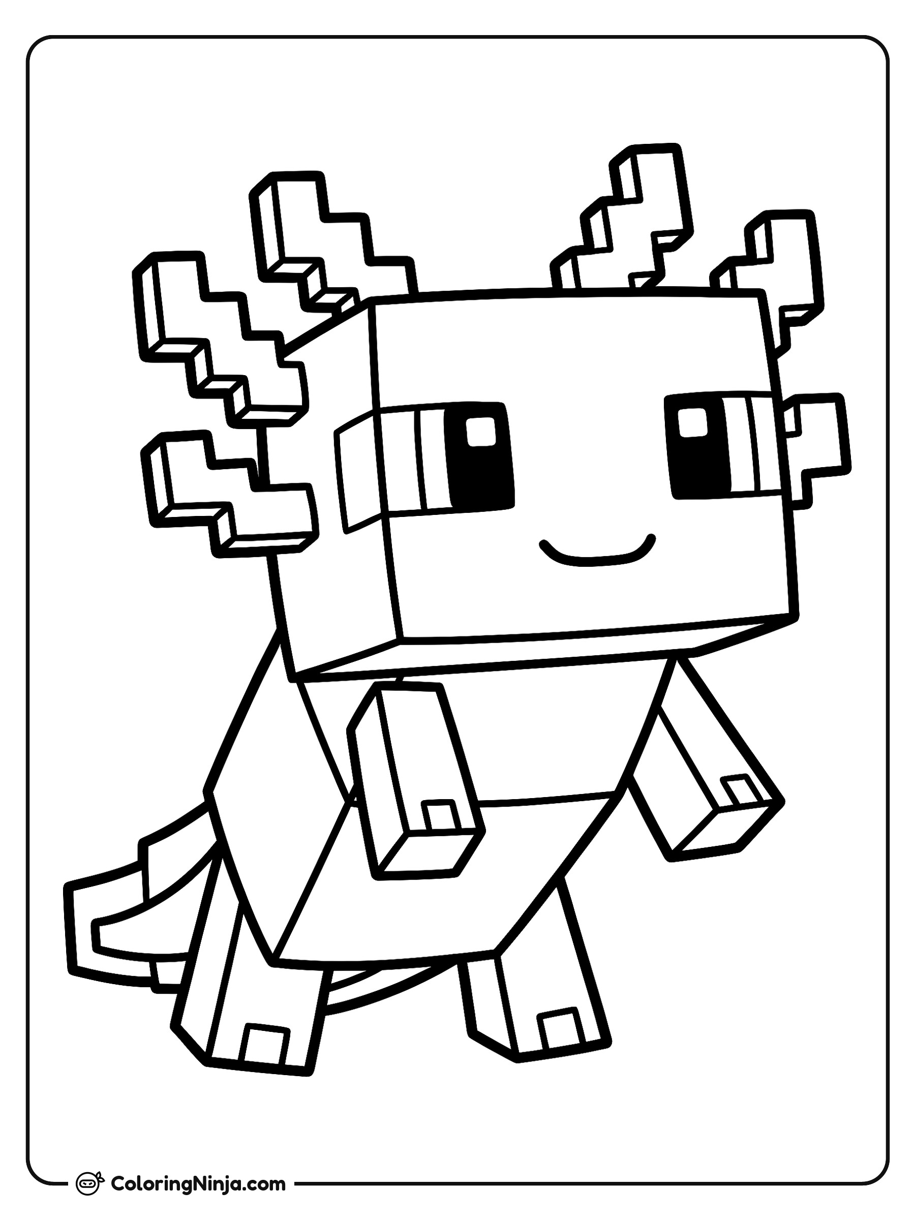 Cute Axolotl Minecraft Coloring Page