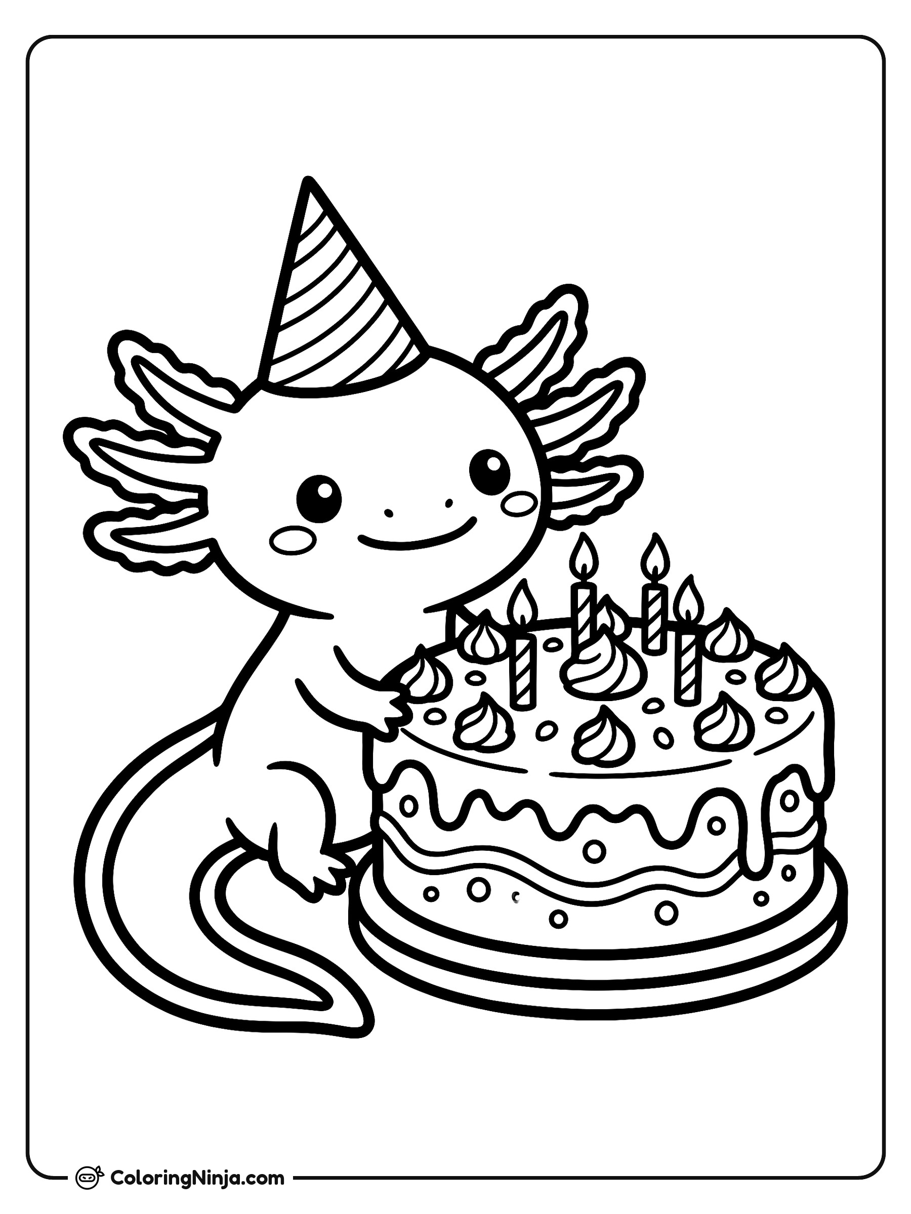 Celebración de cumpleaños del ajolote: dibujo para colorear