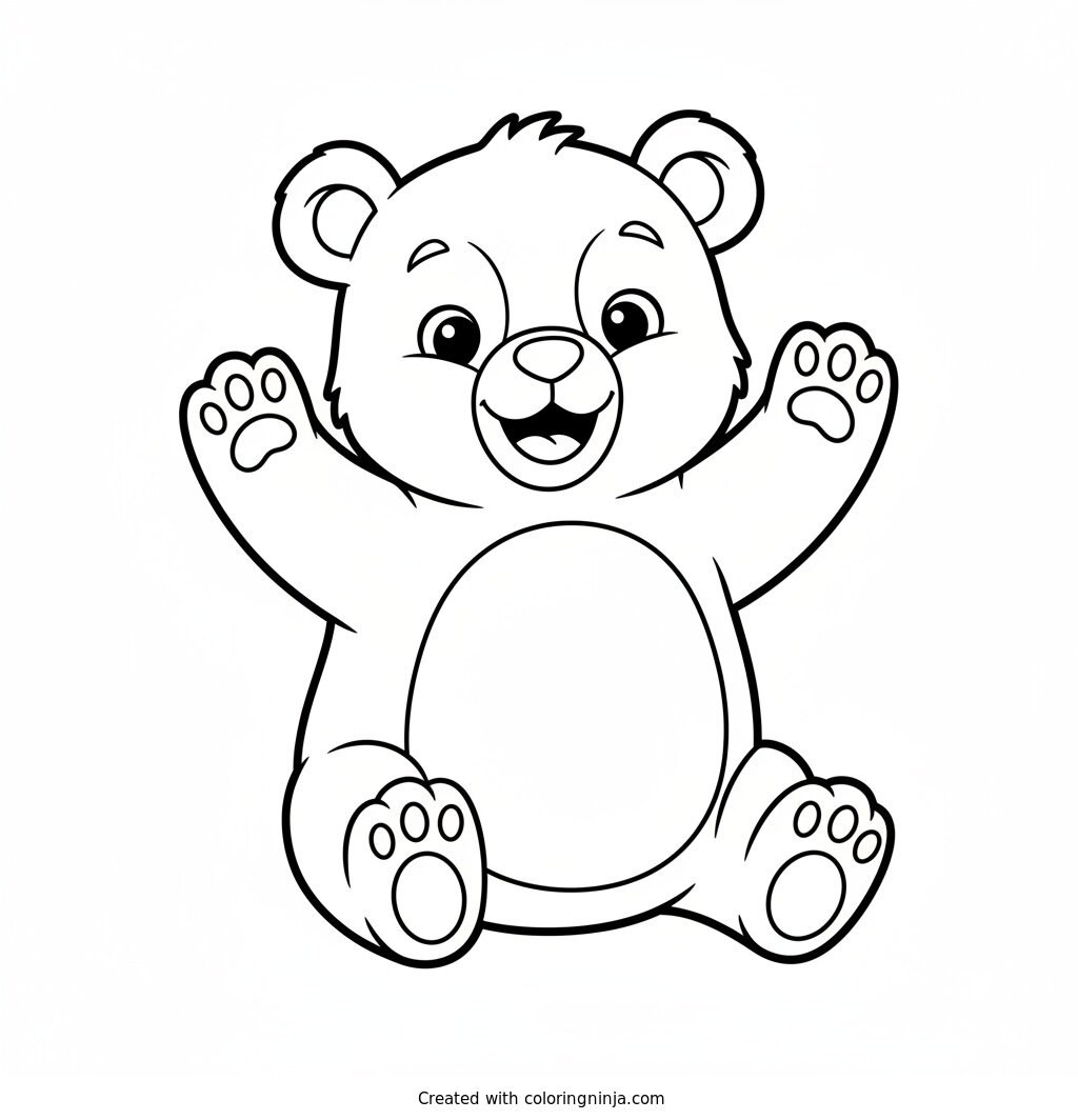 A Cute Waving Baby Bear Coloring Page
