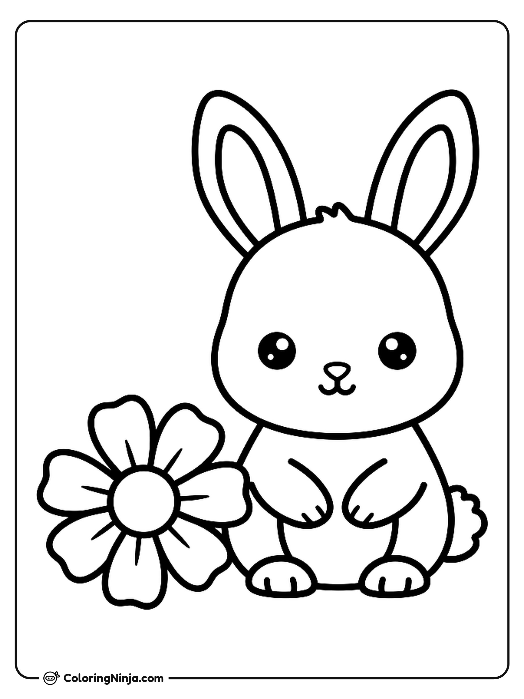 Cute Baby Bunny Beside Flower Coloring Page