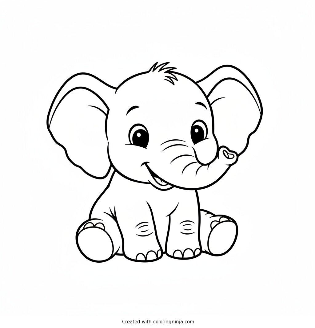 Cute Happy Baby Elephant Coloring Page