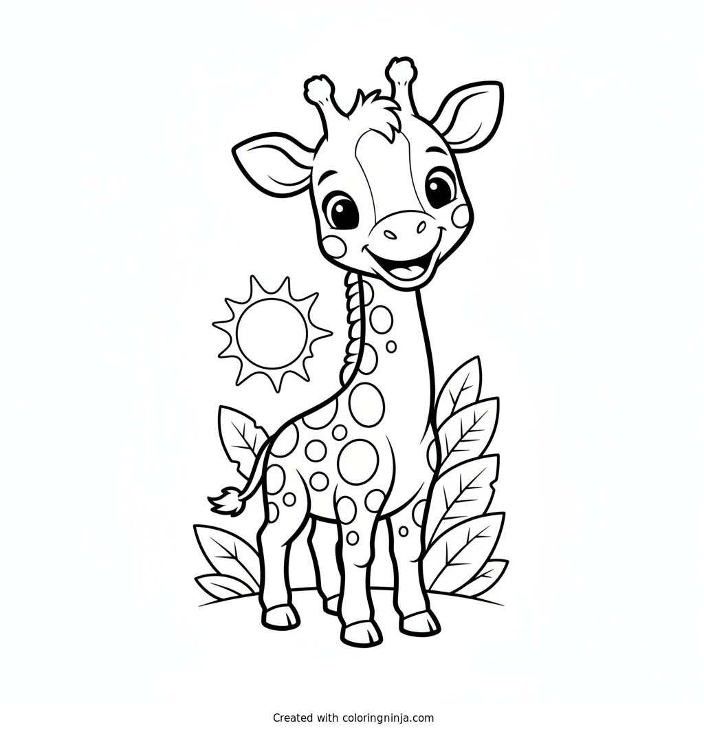 Cute Baby Giraffe Standing Happily Coloring Page