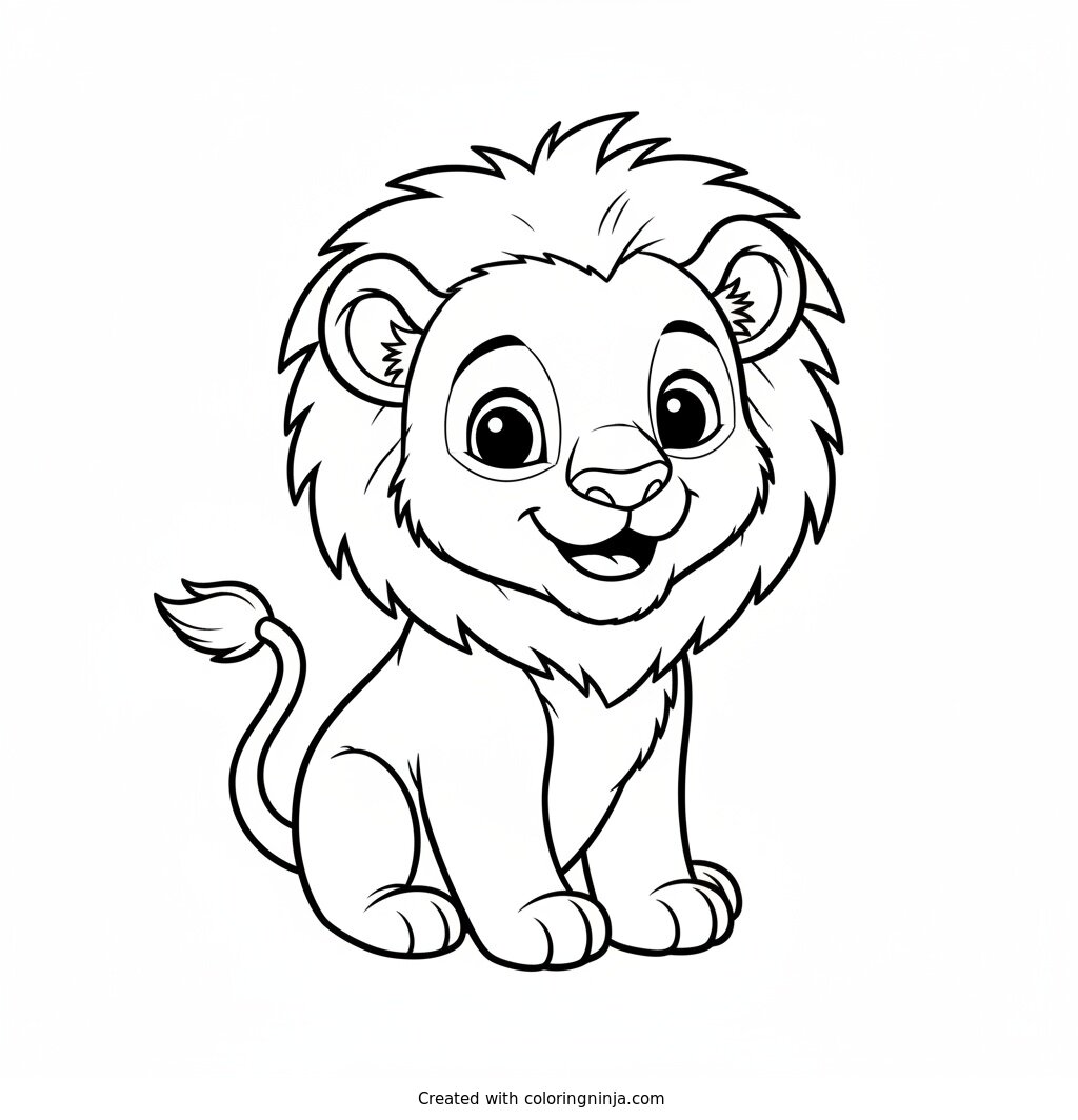 Cute Happy Baby Lion Coloring Page