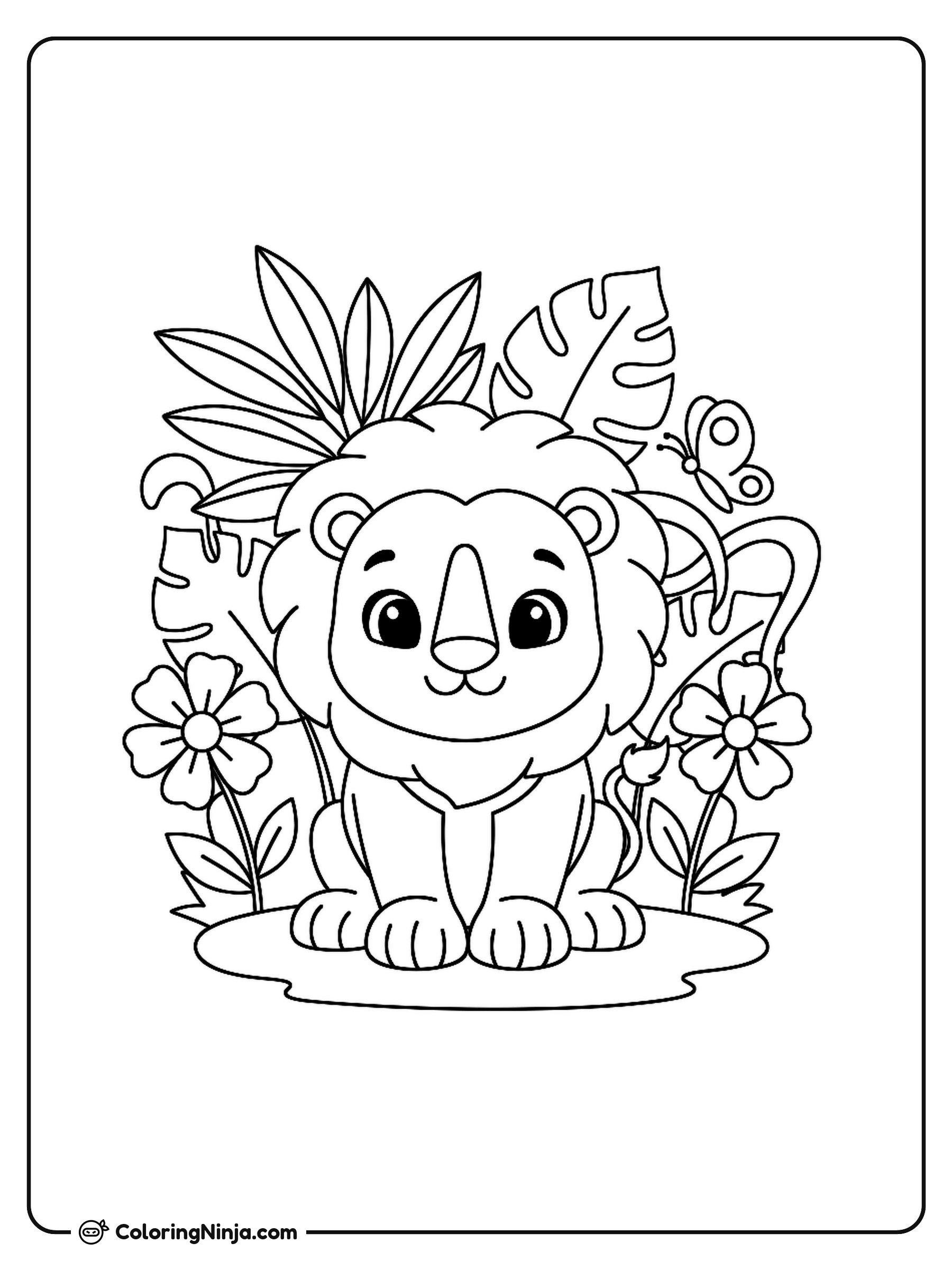 Cute Smiling Baby Lion Coloring Page