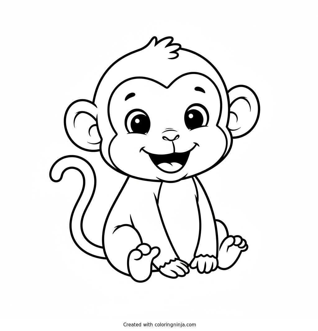 Cute Smiling Baby Monkey Coloring Page