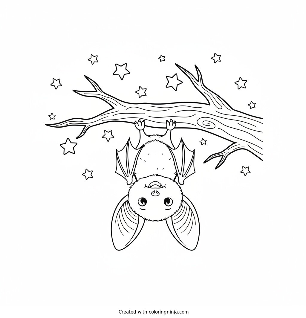 Little Bat in the Night Coloring Page