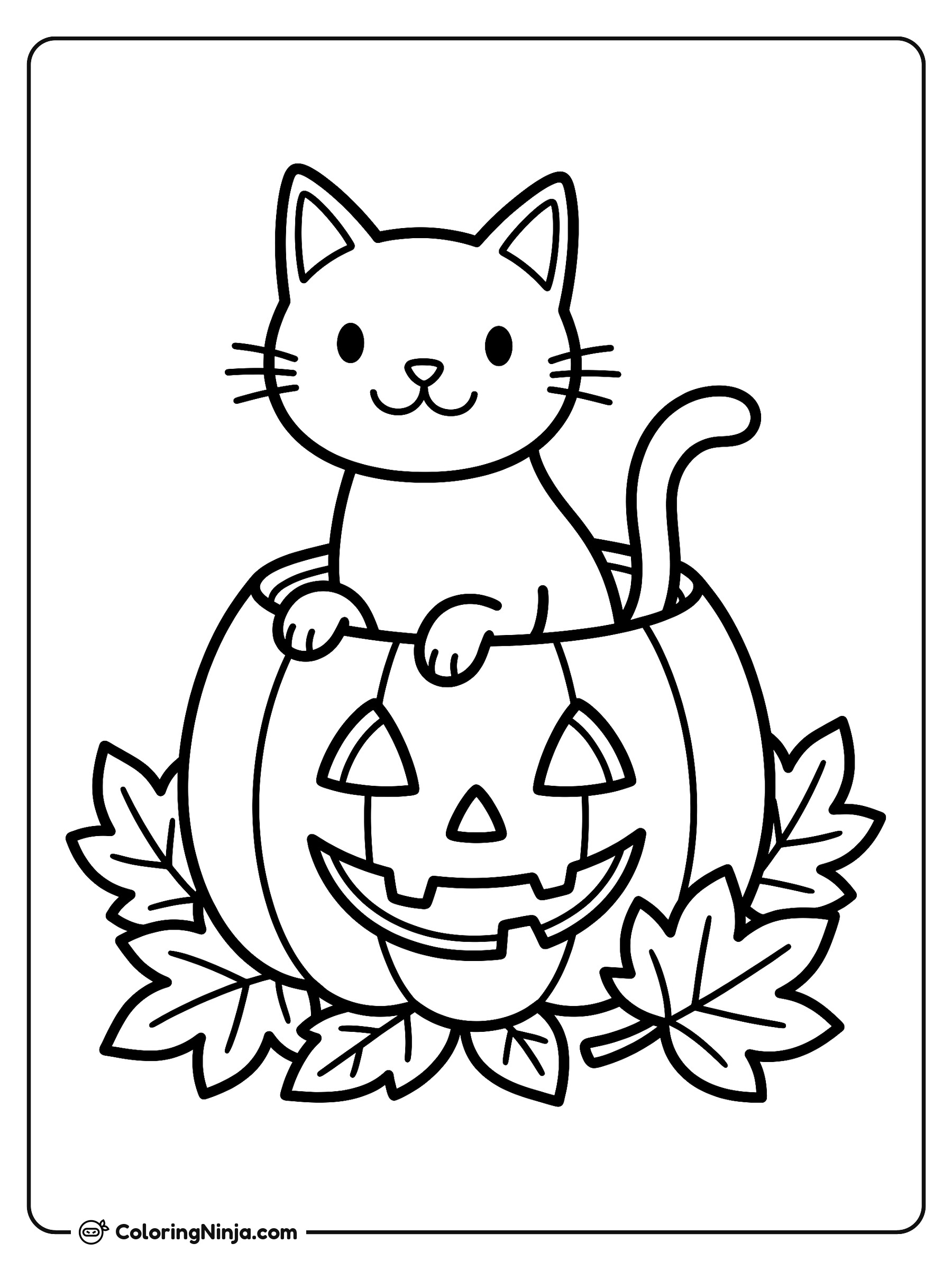 Curious Cat in a Pumpkin Coloring Page