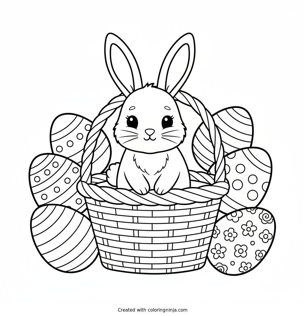 Little Bunny in a Basket Coloring Page