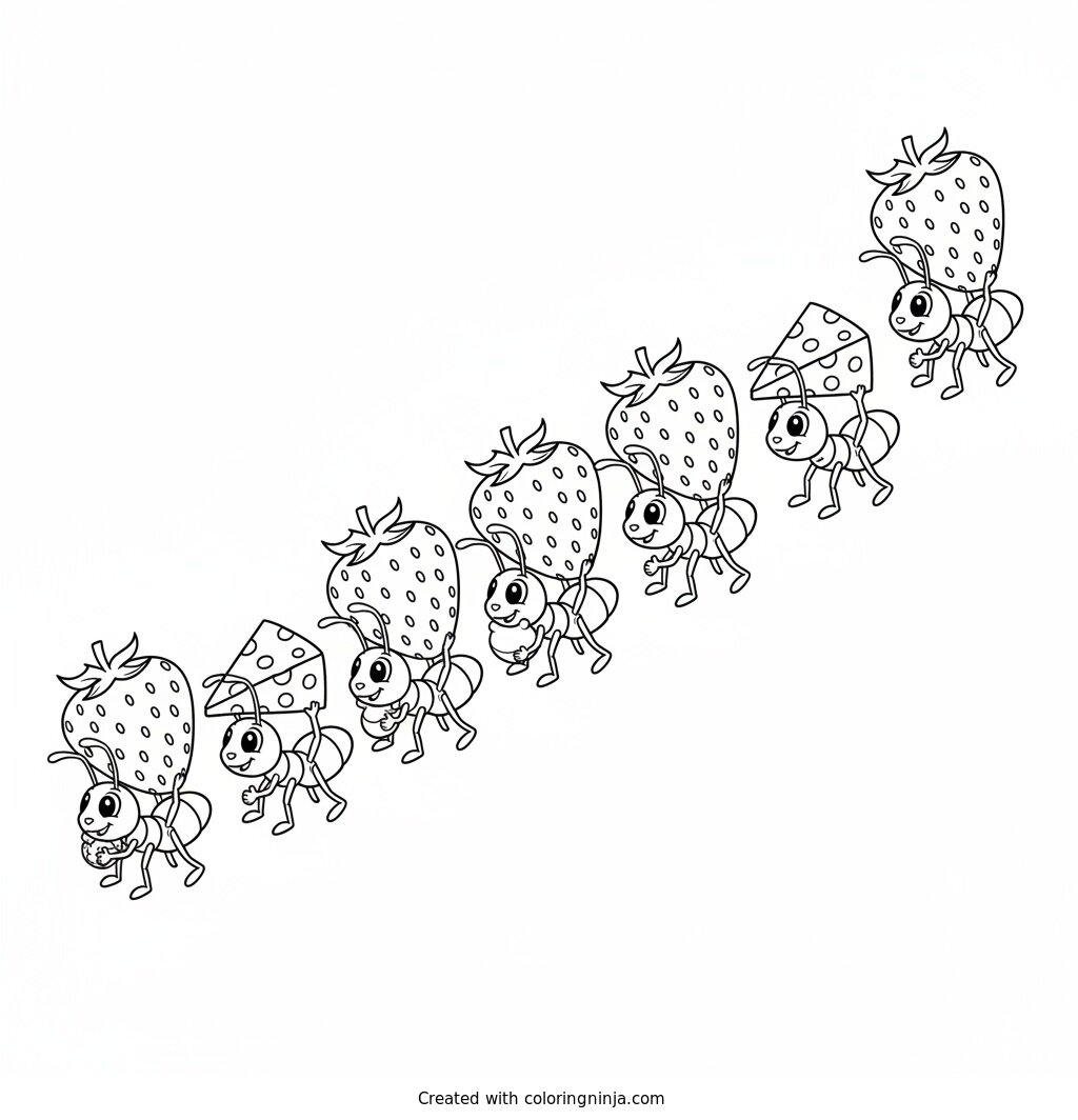 Cute Ants Marching Together Coloring Page