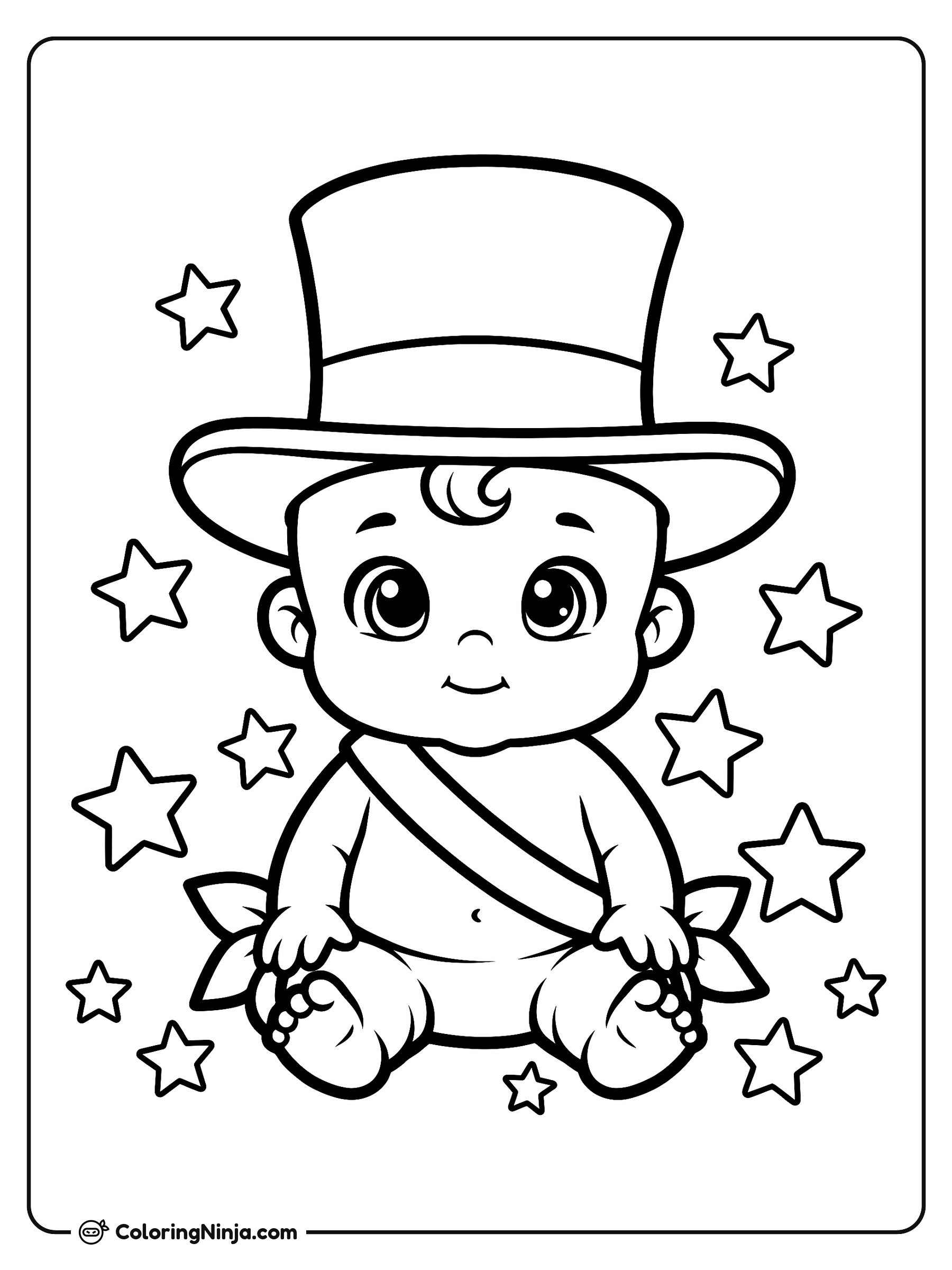 Bebé de Año Nuevo con Estrellas: dibujo para colorear
