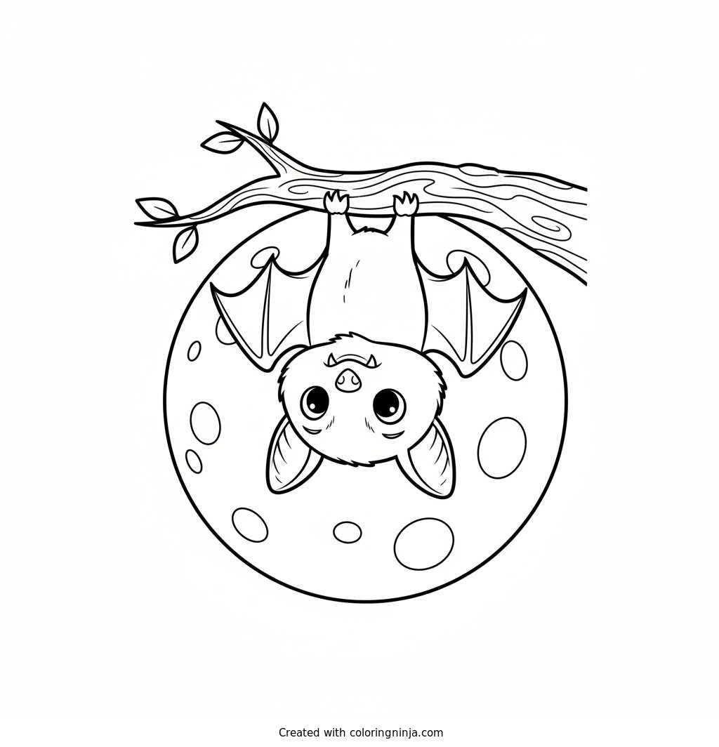 Little Bat in the Moonlight Coloring Page