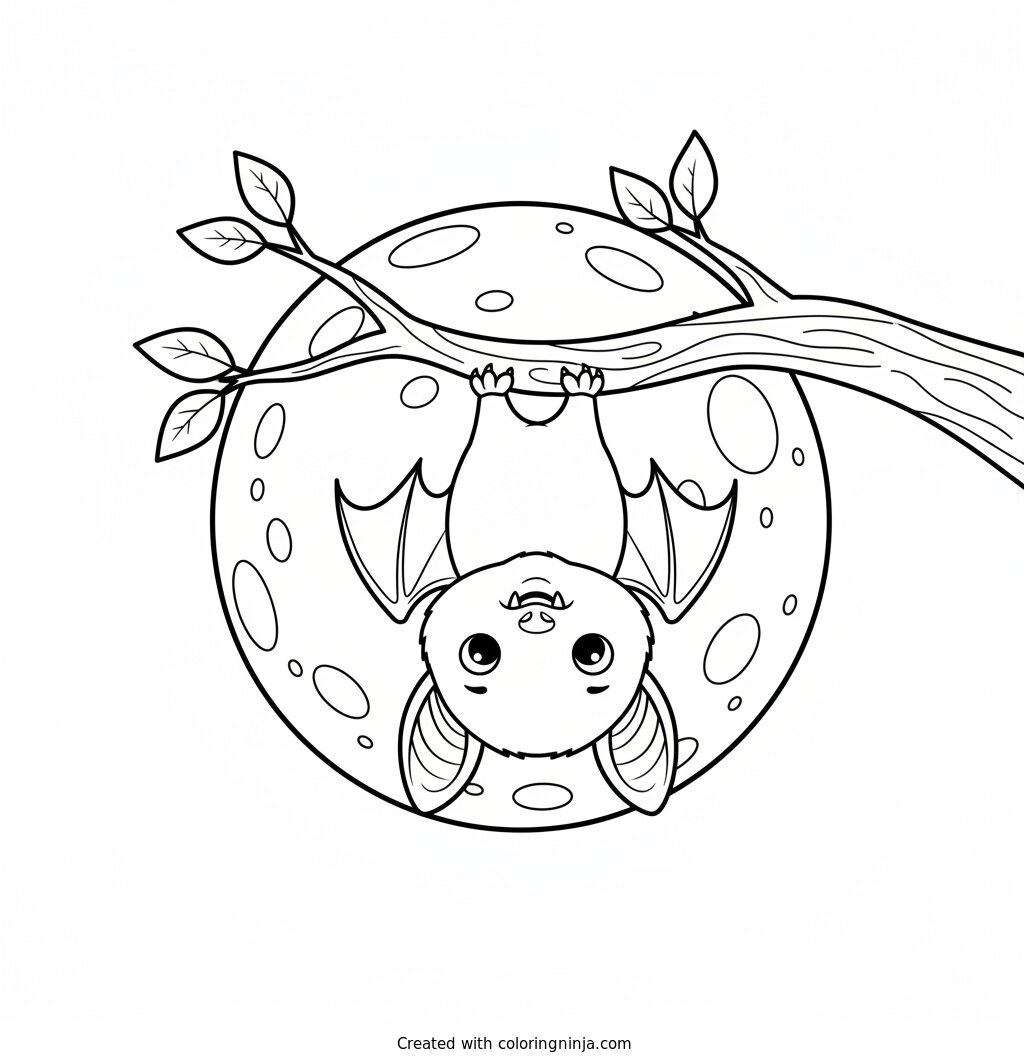 Little Bat Under the Moon Coloring Page