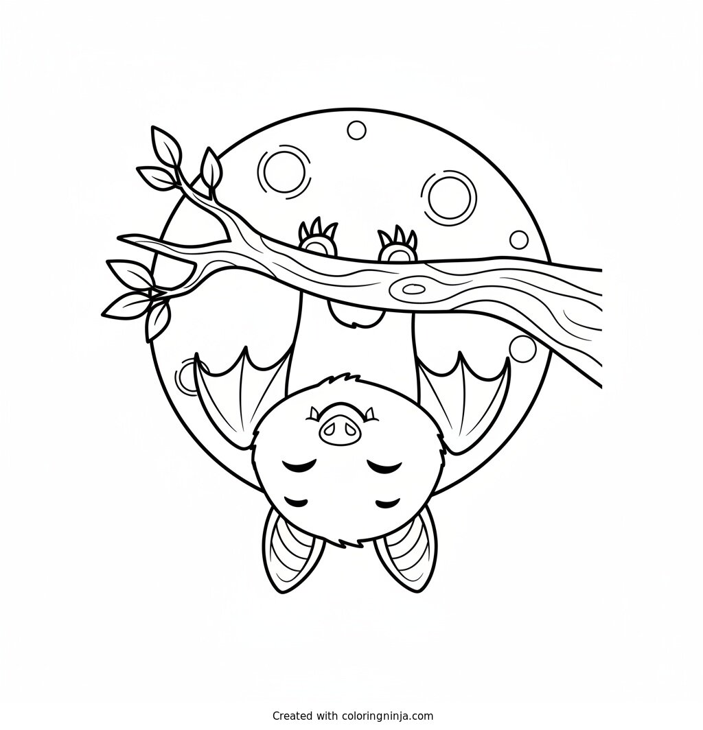 Little Bat Under the Moon Coloring Page