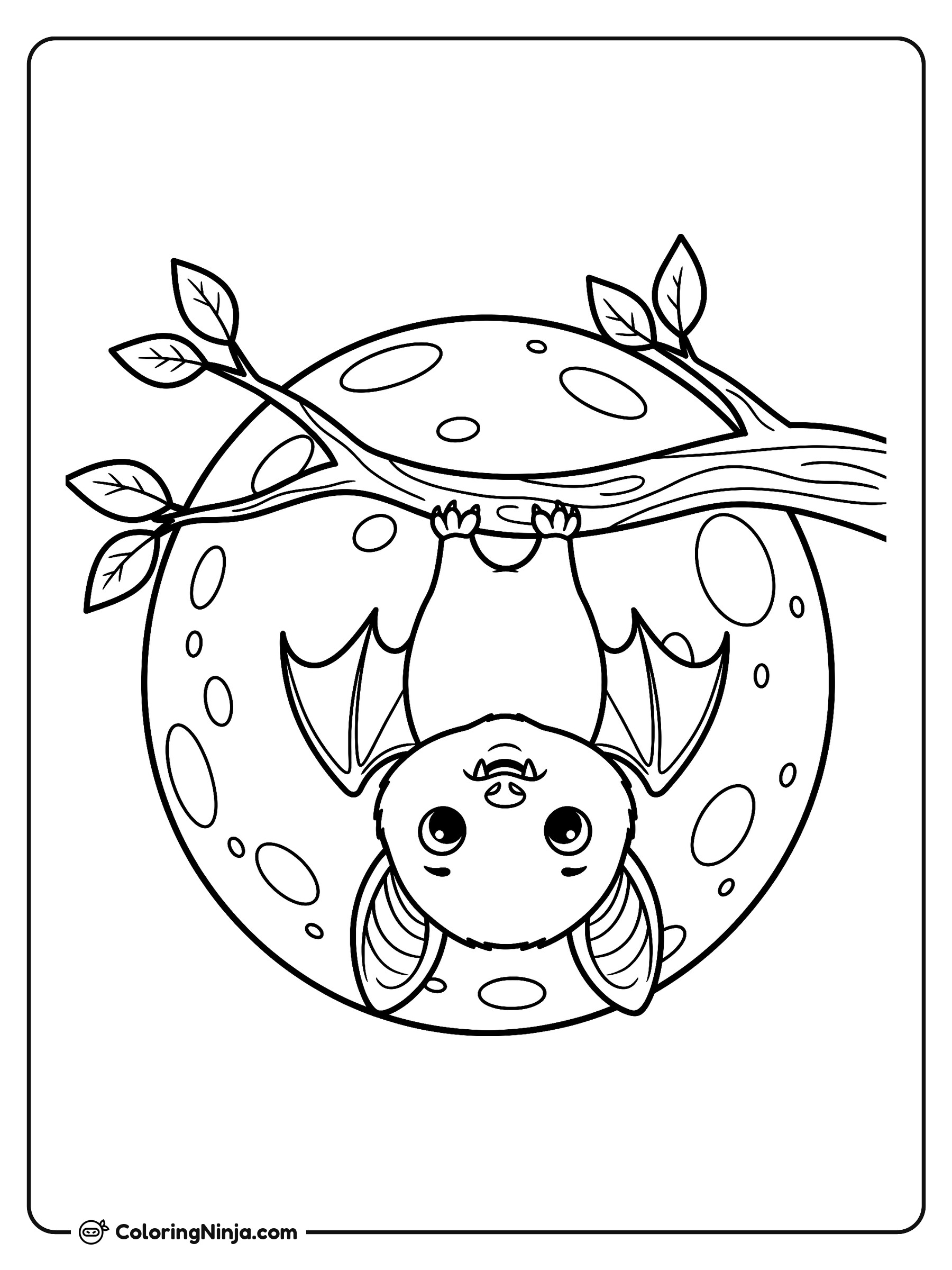 Pequeño murciélago bajo la luna: dibujo para colorear