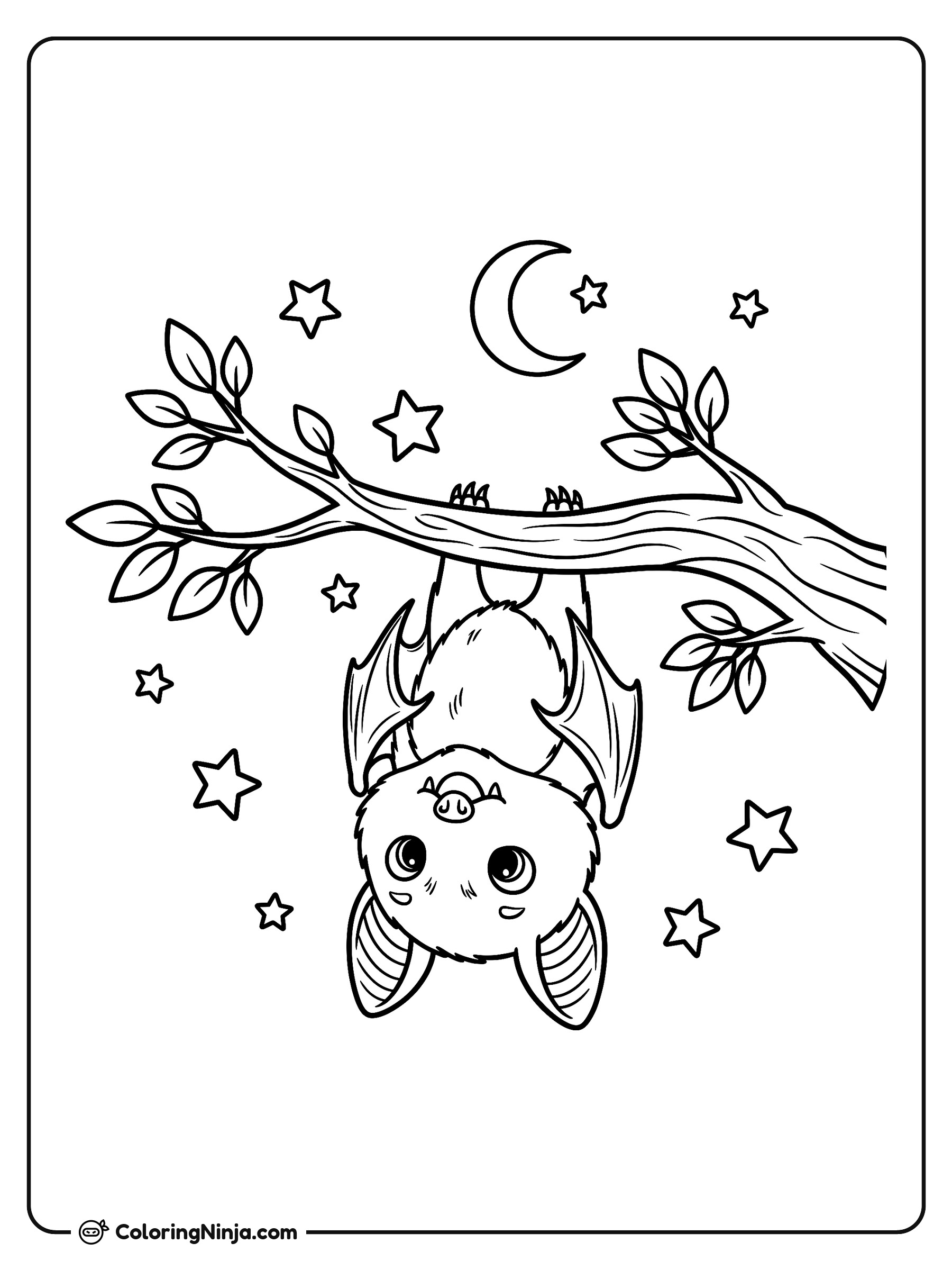 Pequeño murciélago bajo las estrellas: dibujo para colorear