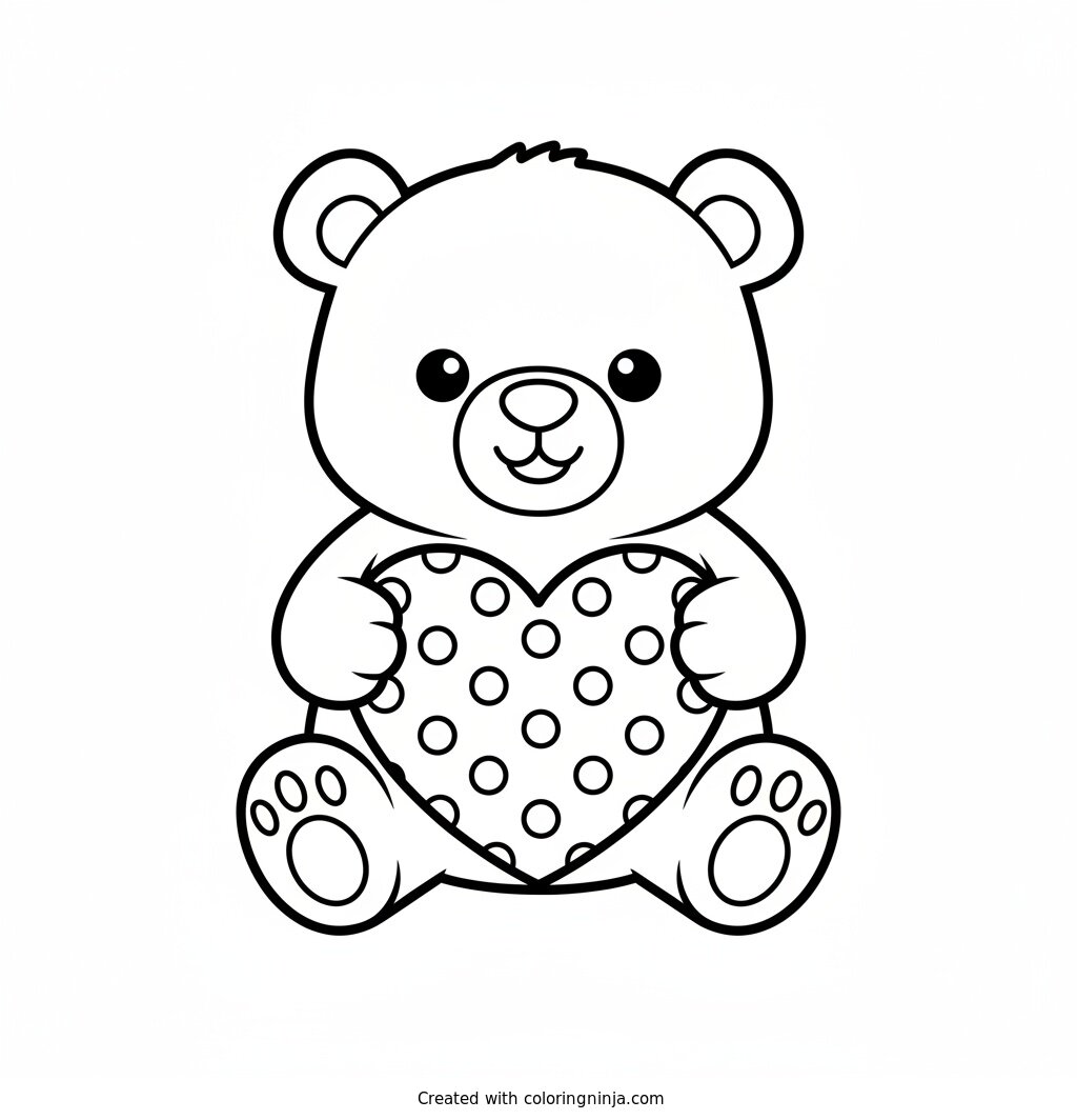 Friendly Bear Holding a Heart Coloring Page