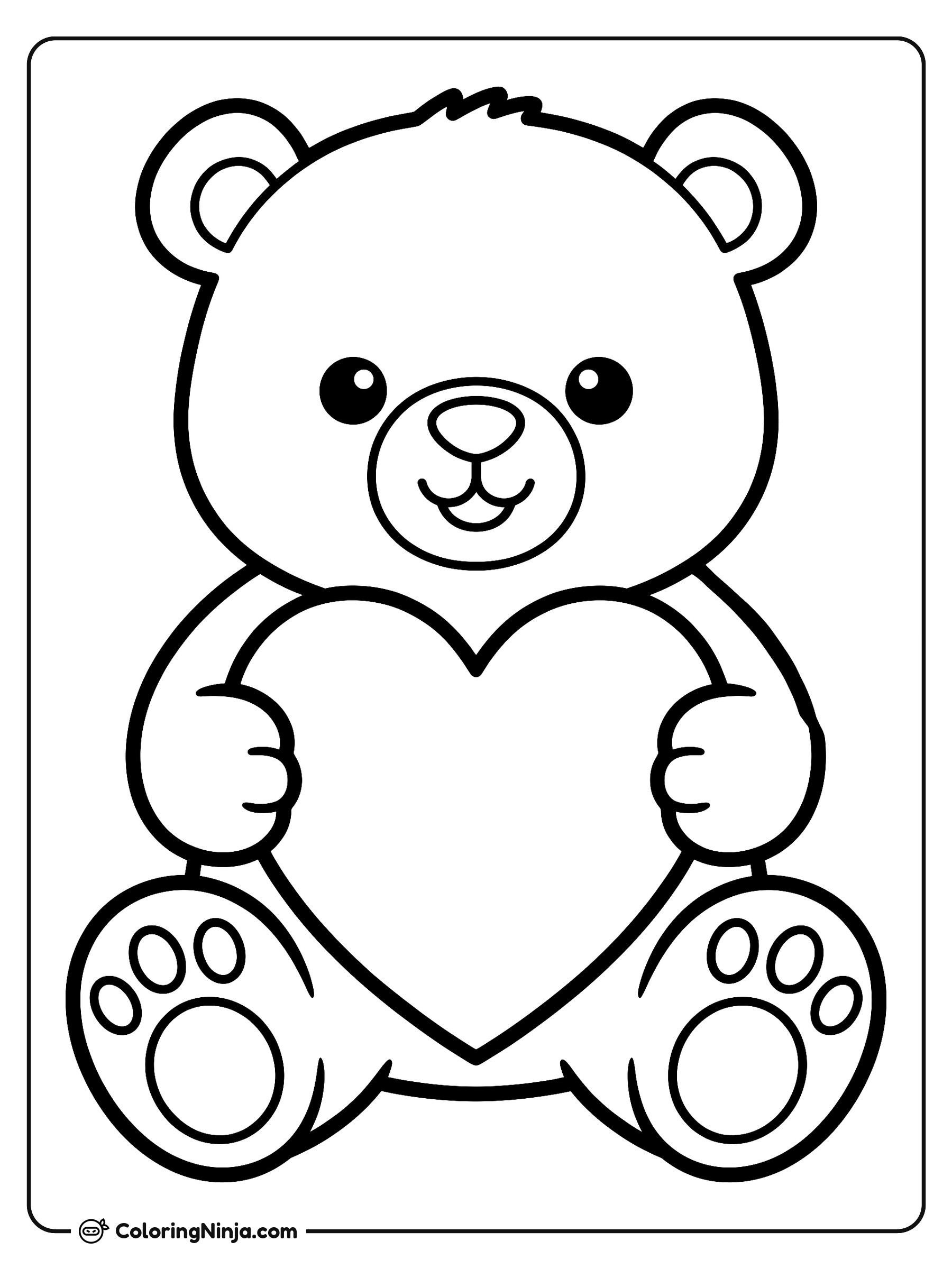Oso amigable sosteniendo un corazón: dibujo para colorear