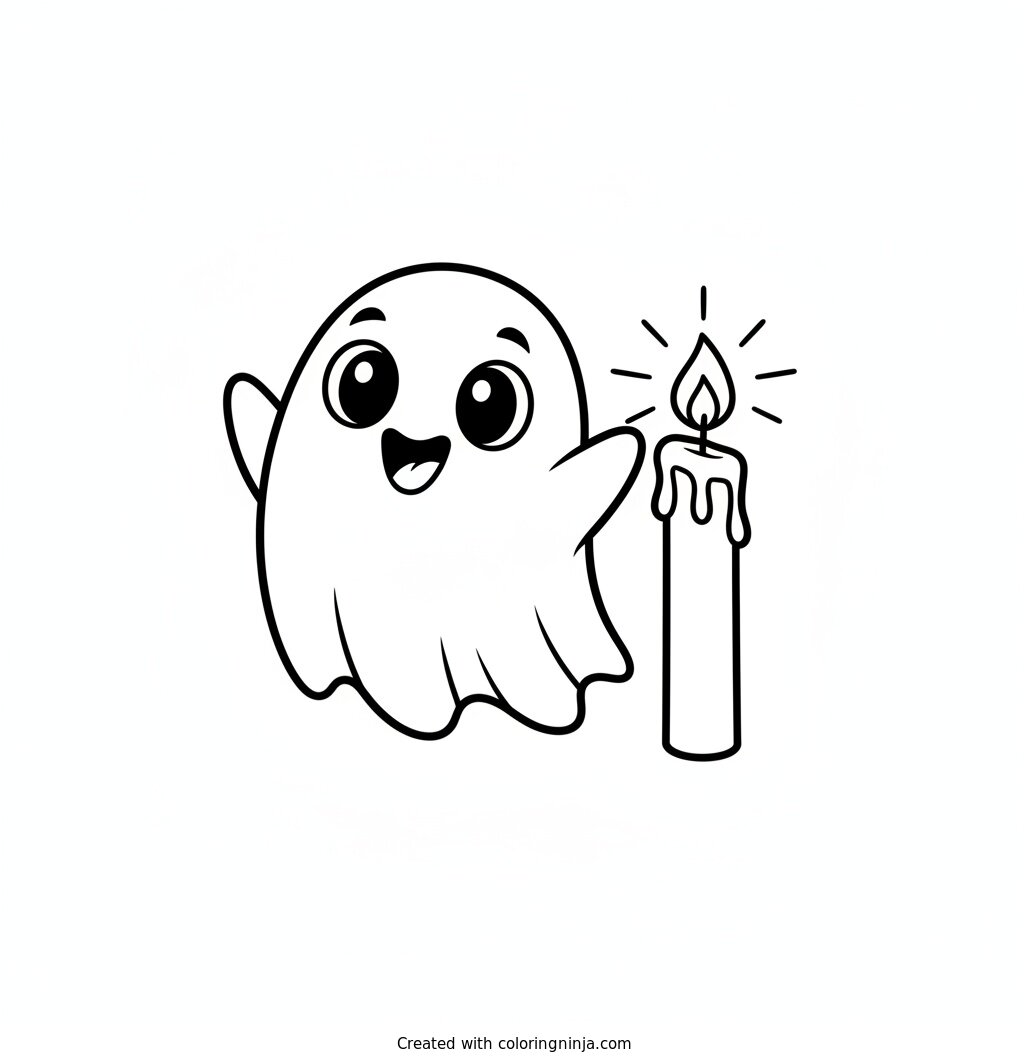A Friendly Floating Ghost Coloring Page