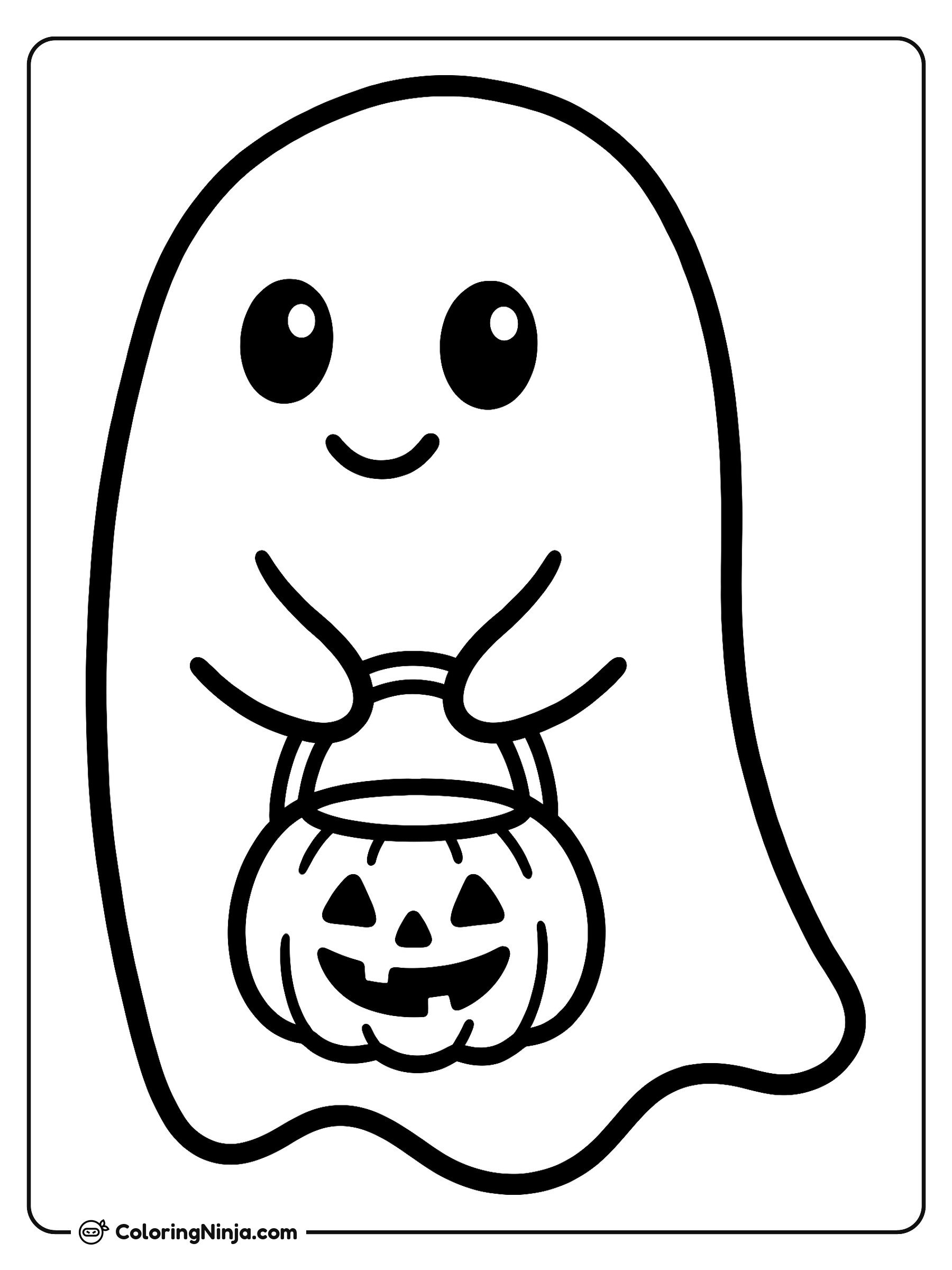Little Ghost Collecting Sweet Treats Coloring Page