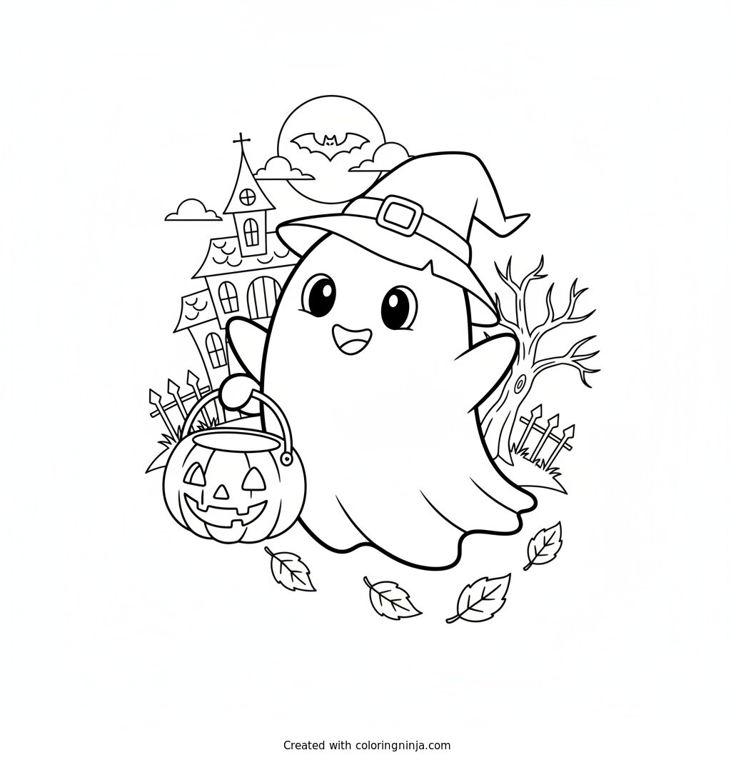 Little Ghost Candy Hunt Coloring Page