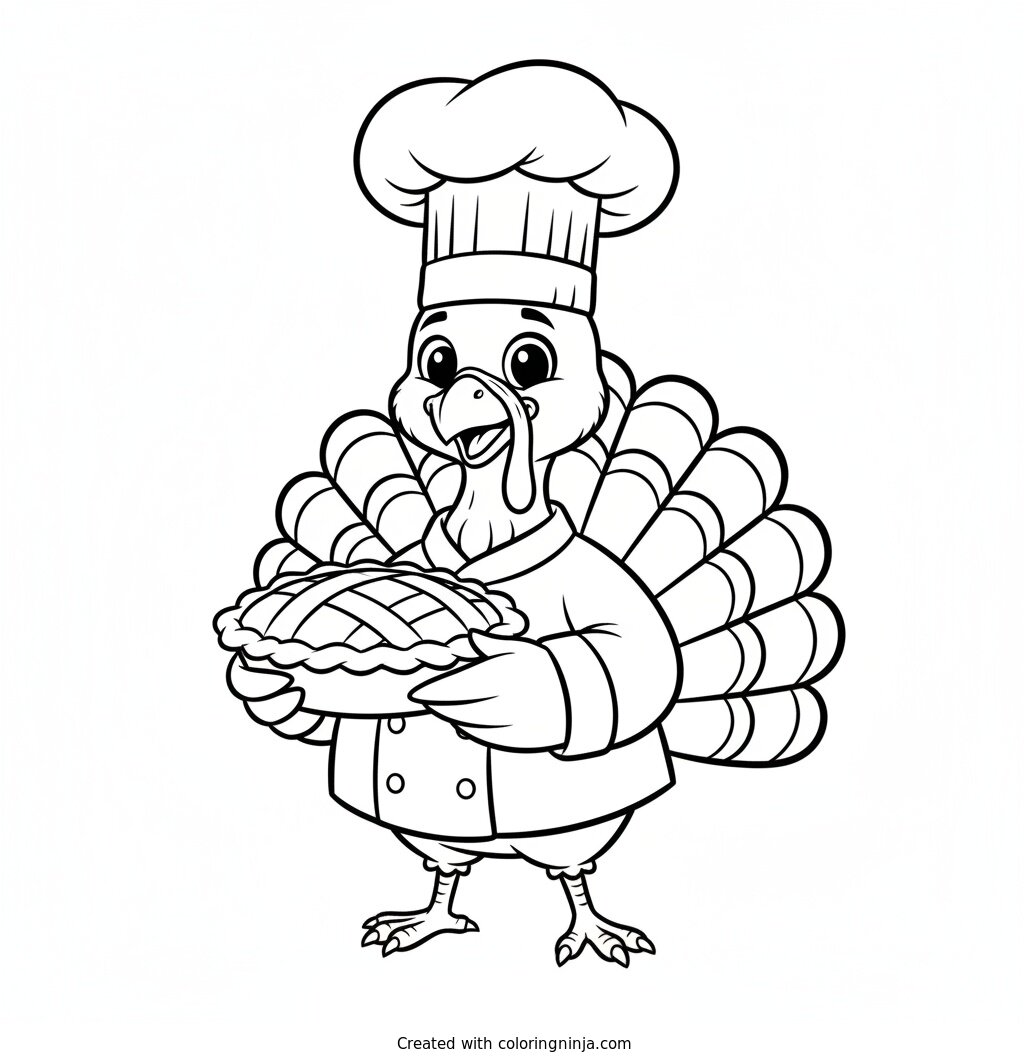 Chef Turkey and Fresh Pie Coloring Page