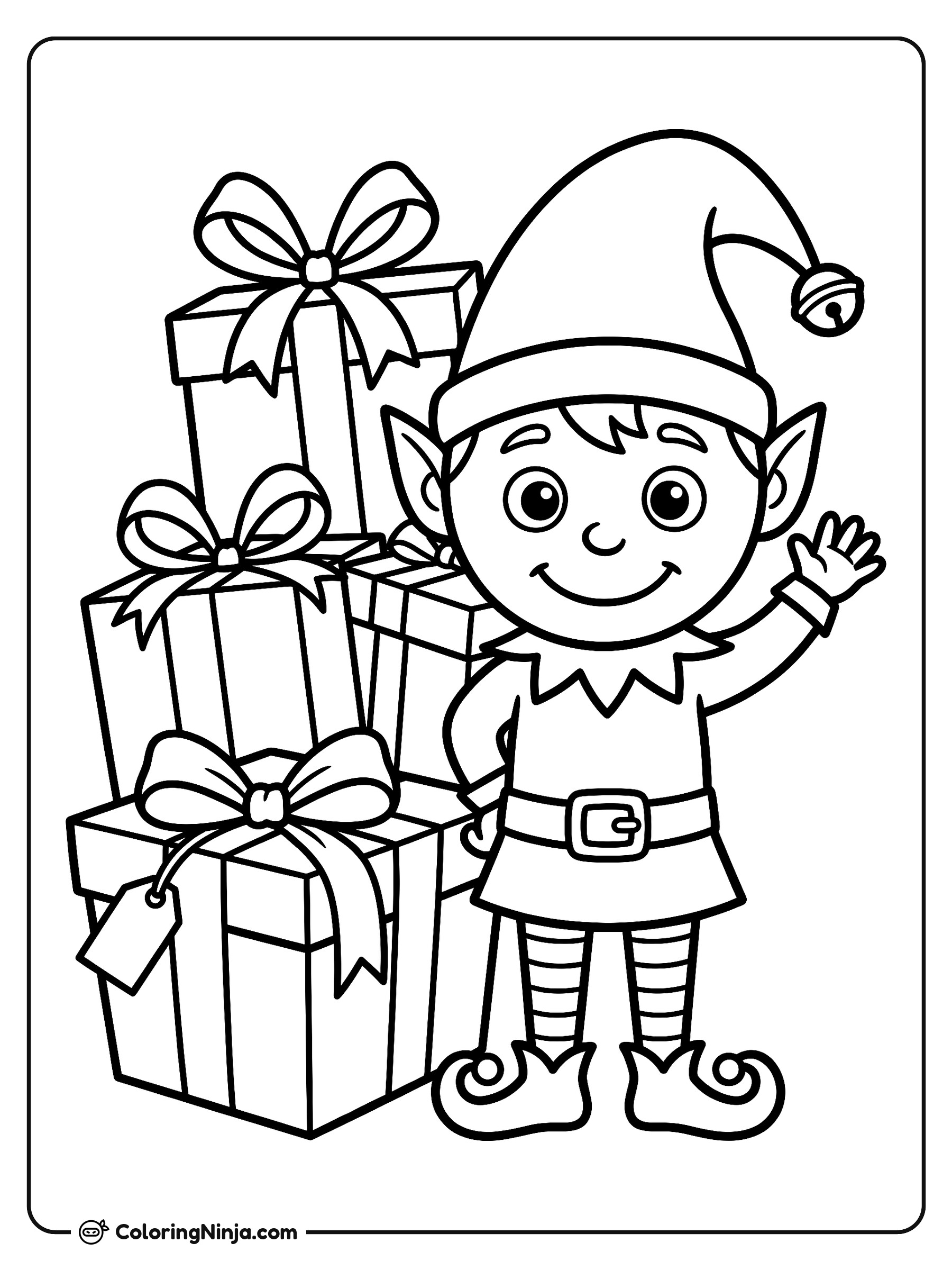 Friendly Little Elf Waving Coloring Page