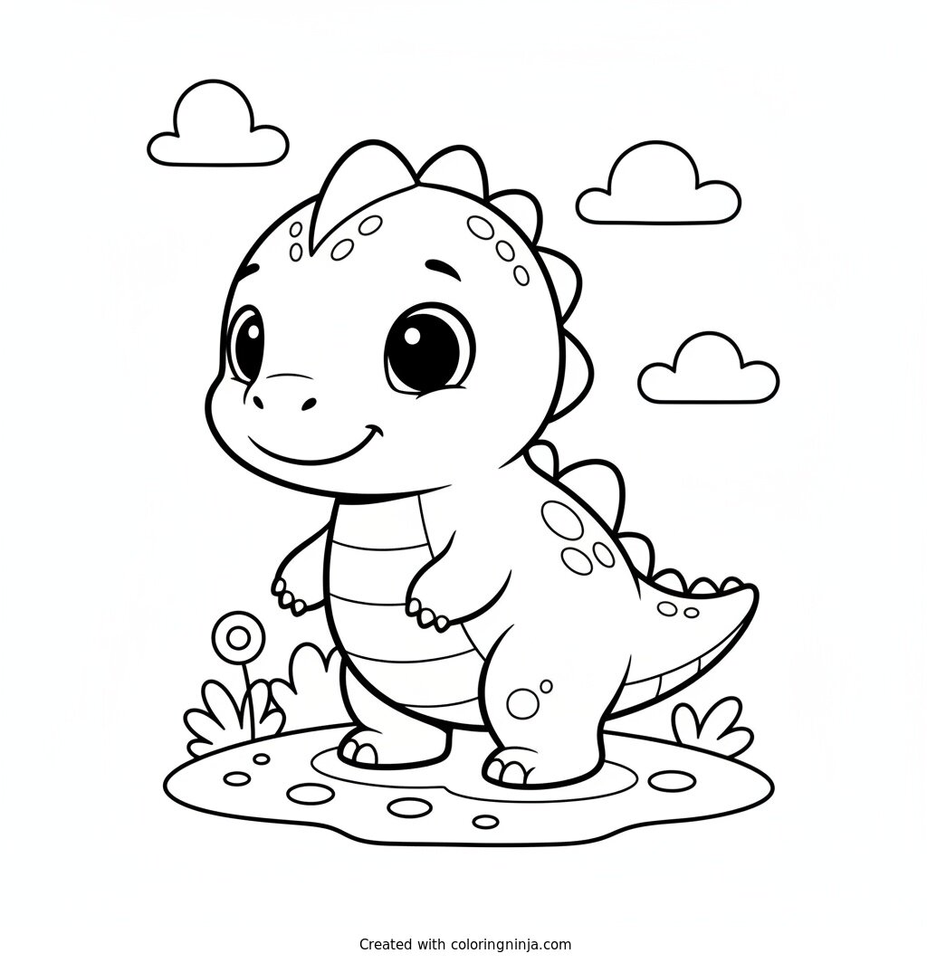 Cute Dinosaur Easy to Color Coloring Page
