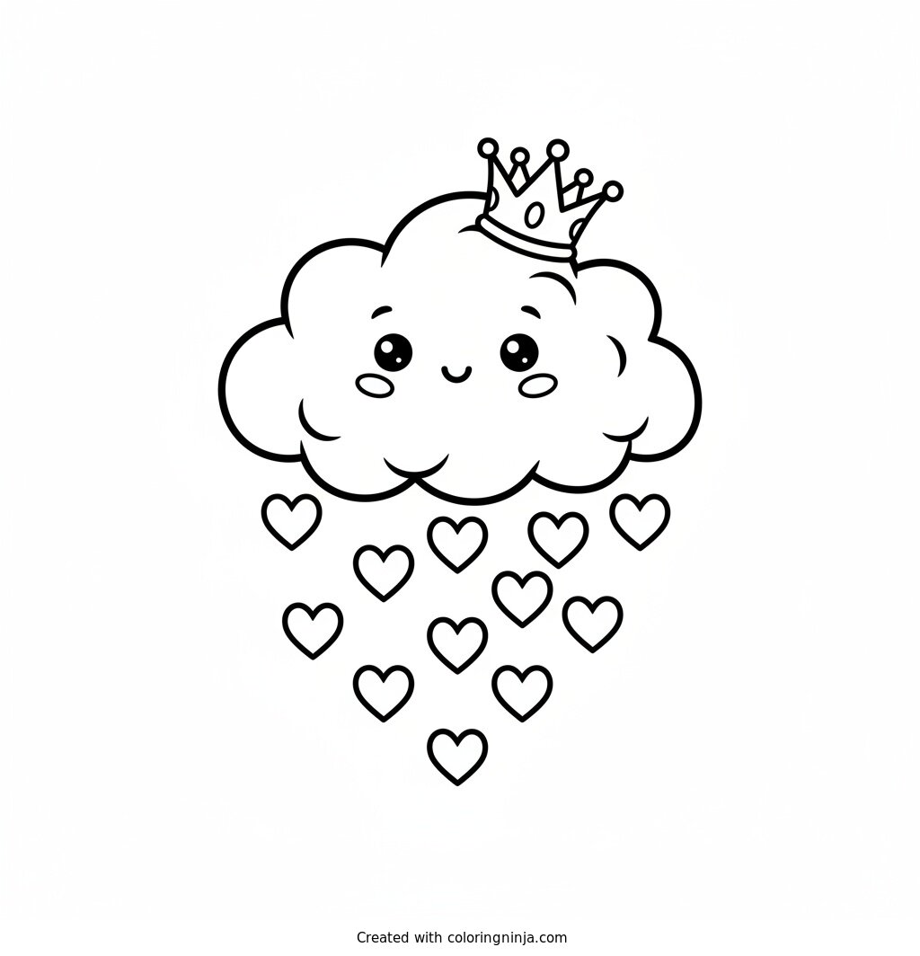 Happy Cloud Dropping Little Hearts Coloring Page
