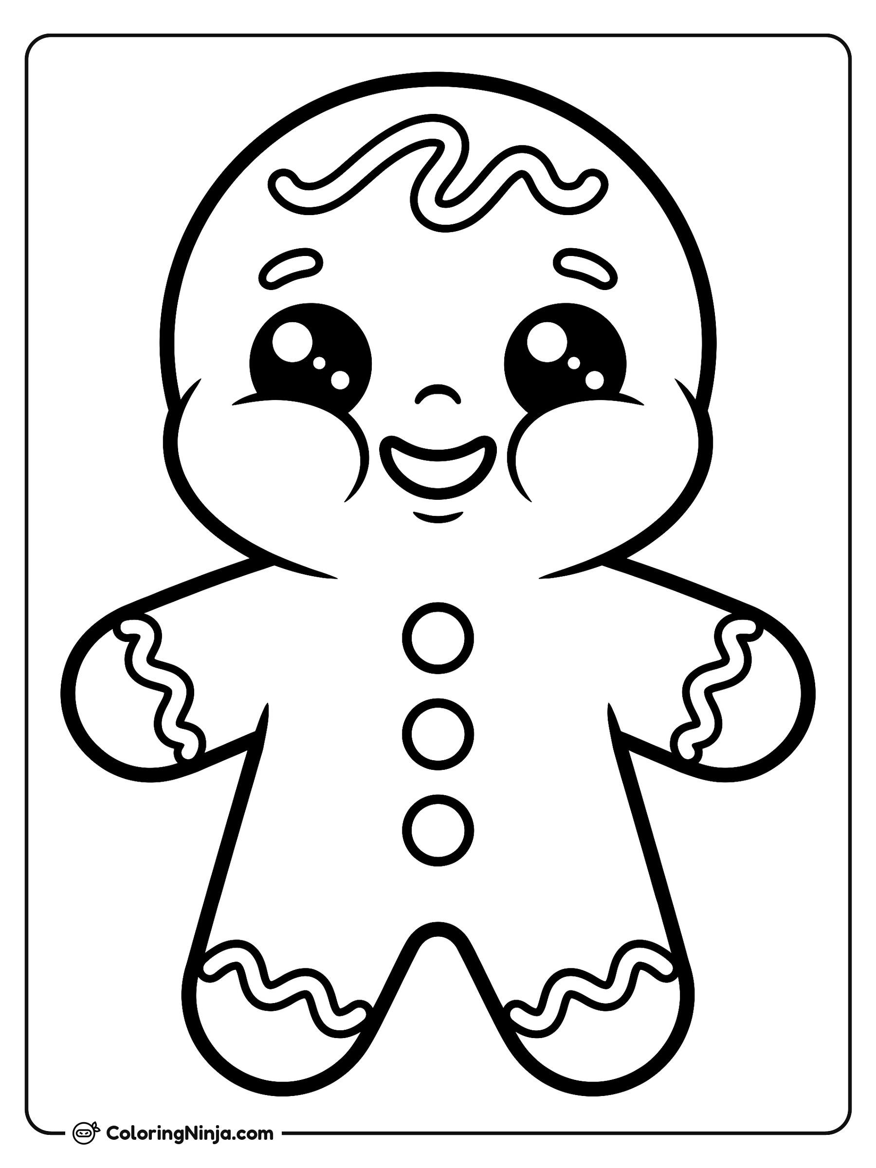 Cute Kawaii Gingerbread Cookie Coloring Page