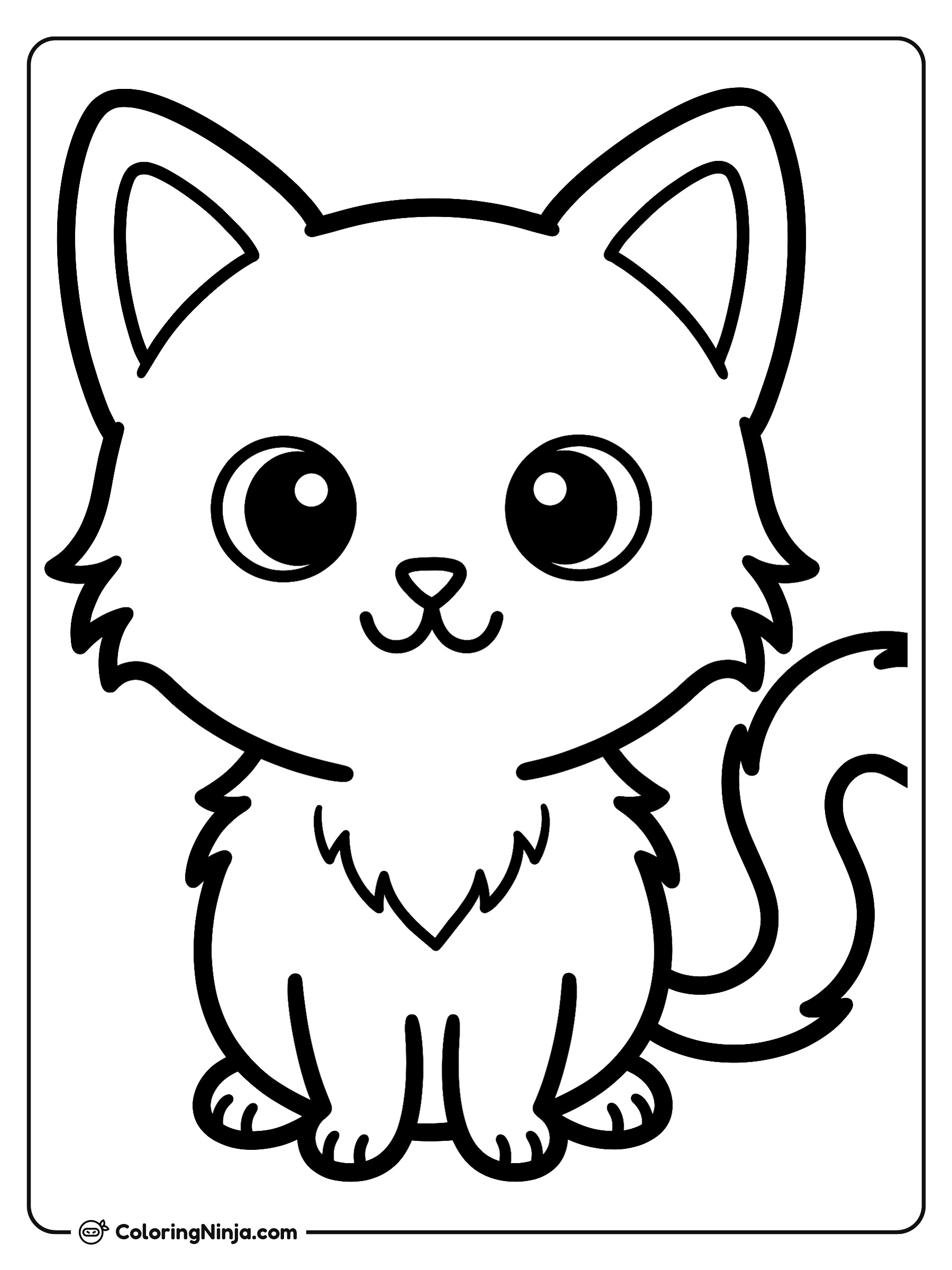 Gatito tierno sentado de frente: dibujo para colorear
