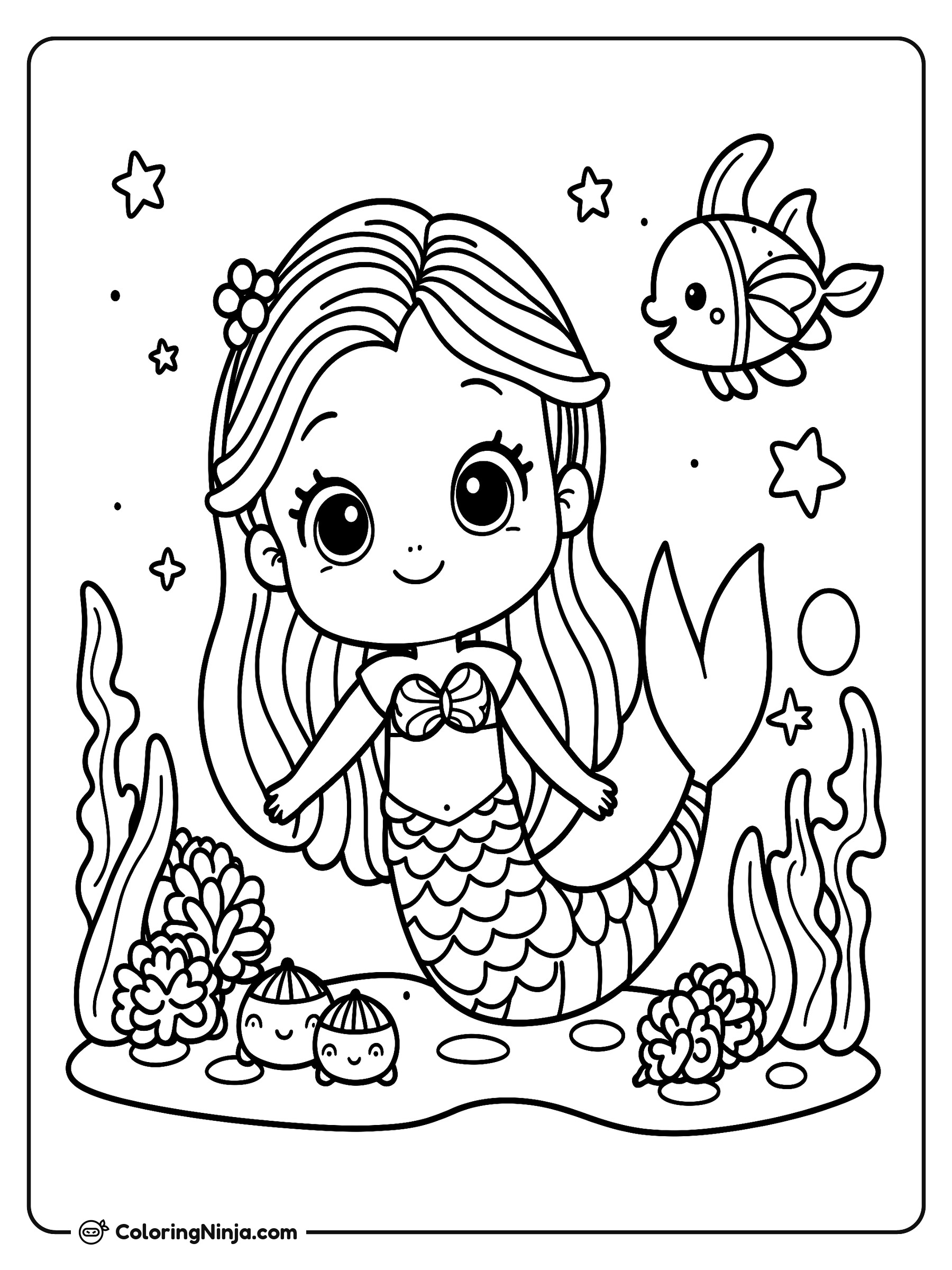 Sirena y sus amigos del mar: dibujo para colorear