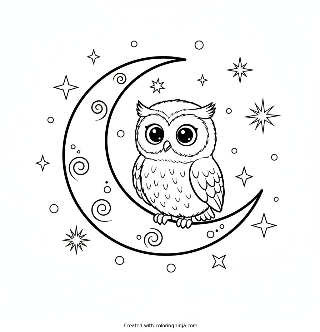 A Little Owl on the Moon Coloring Page