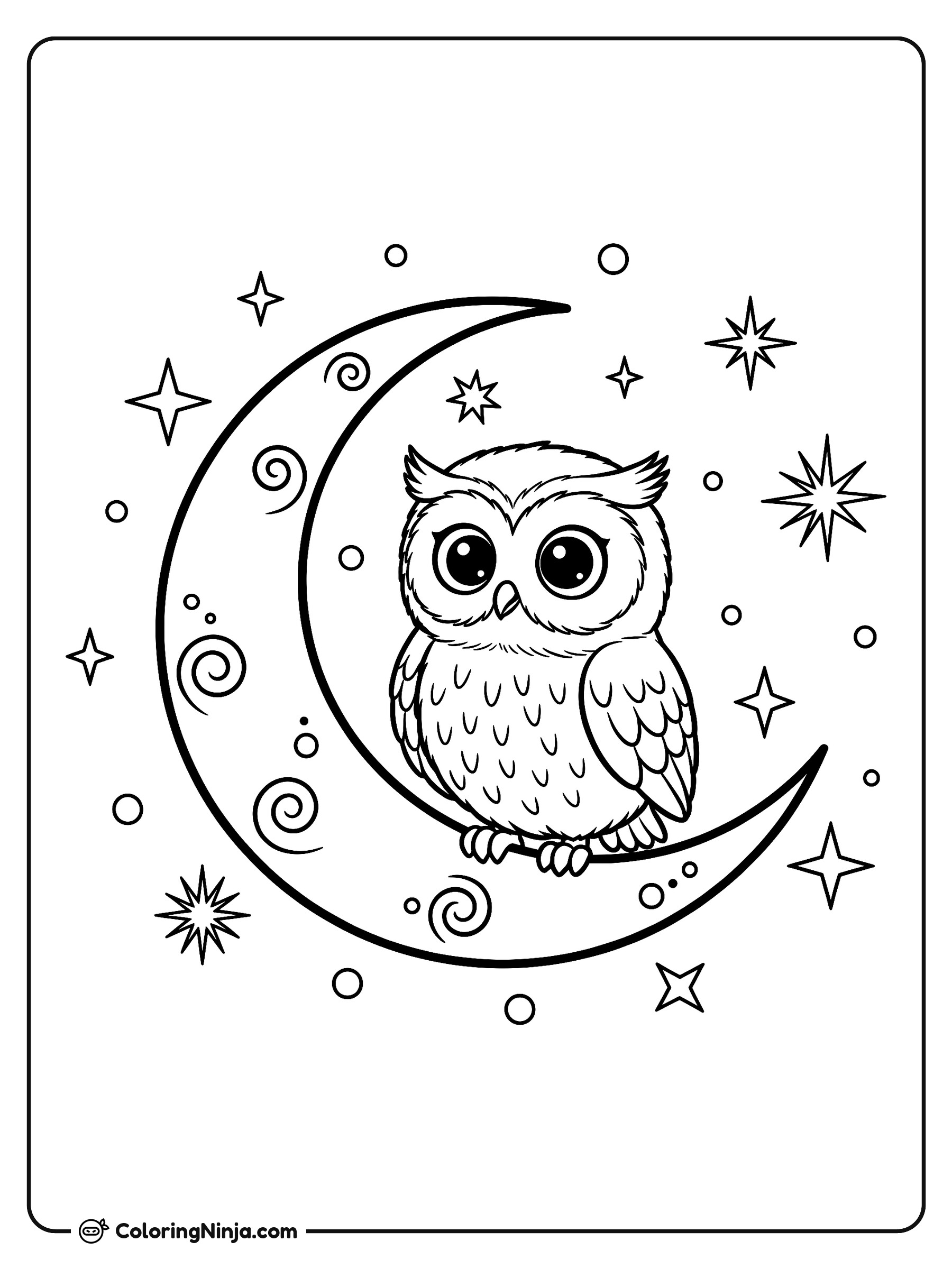 Un pequeño búho en la luna: dibujo para colorear