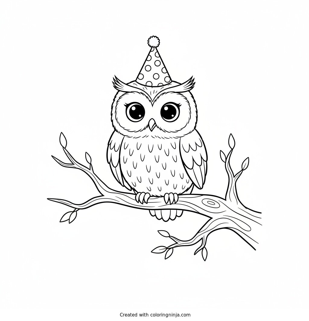 Nighttime Owl on a Branch Coloring Page
