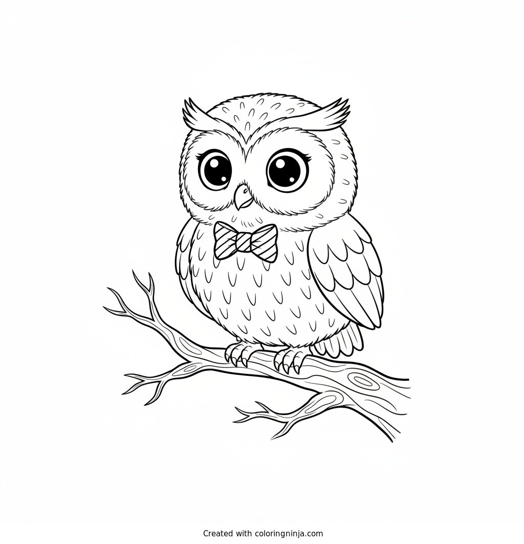 Nighttime Owl on a Tree Coloring Page