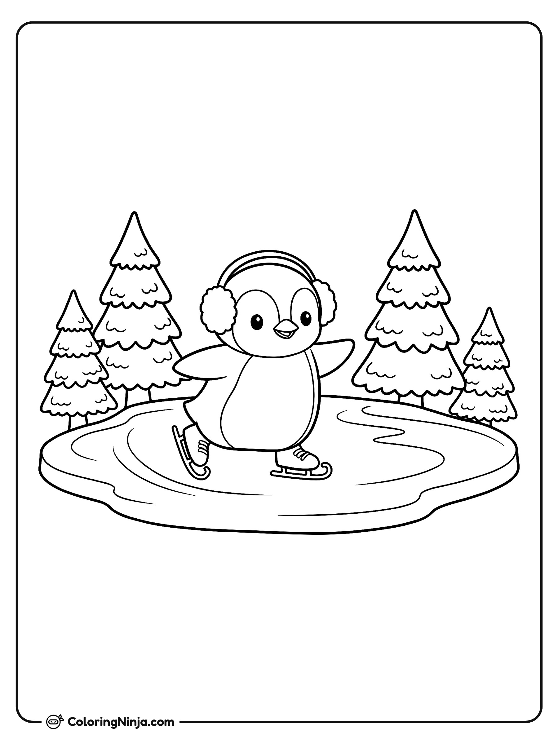 Pingüino patinando sobre hielo: dibujo para colorear