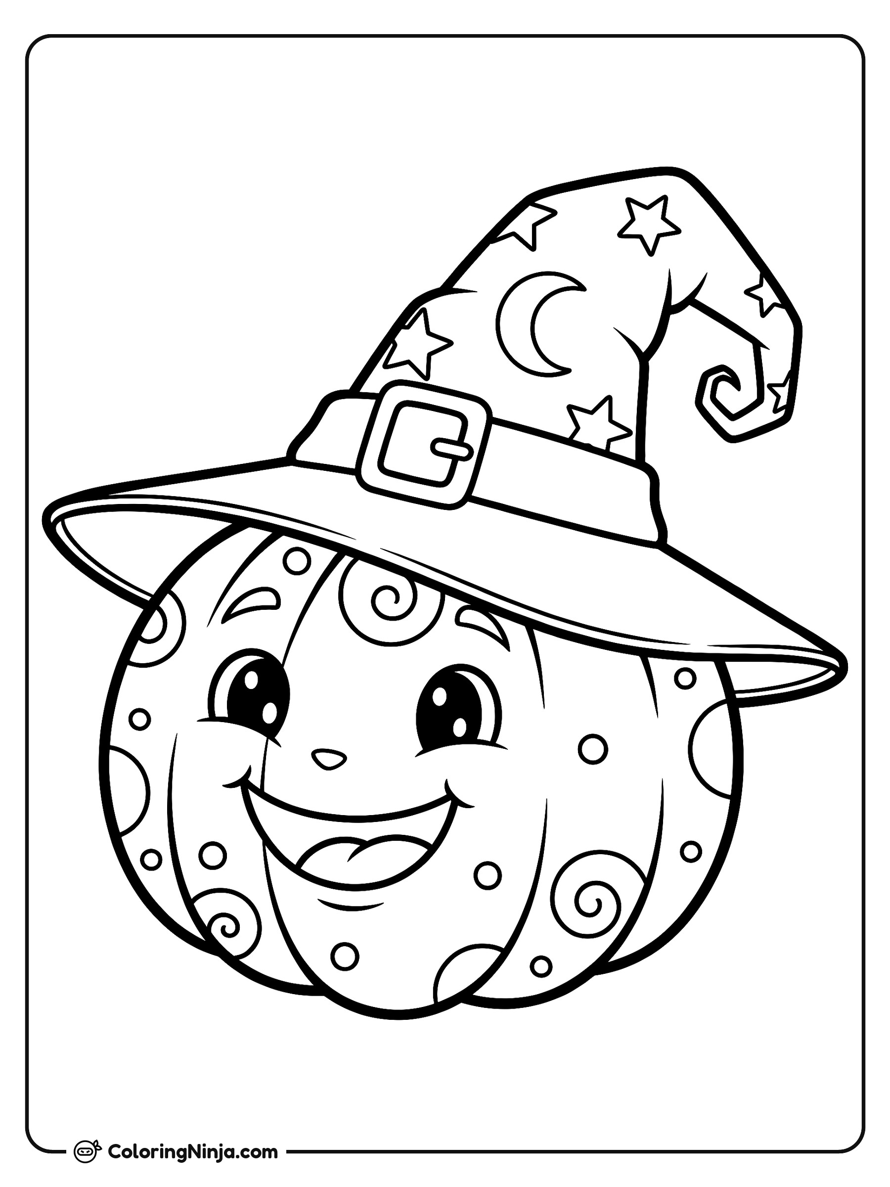 Calabaza tierna con sombrero de bruja: dibujo para colorear