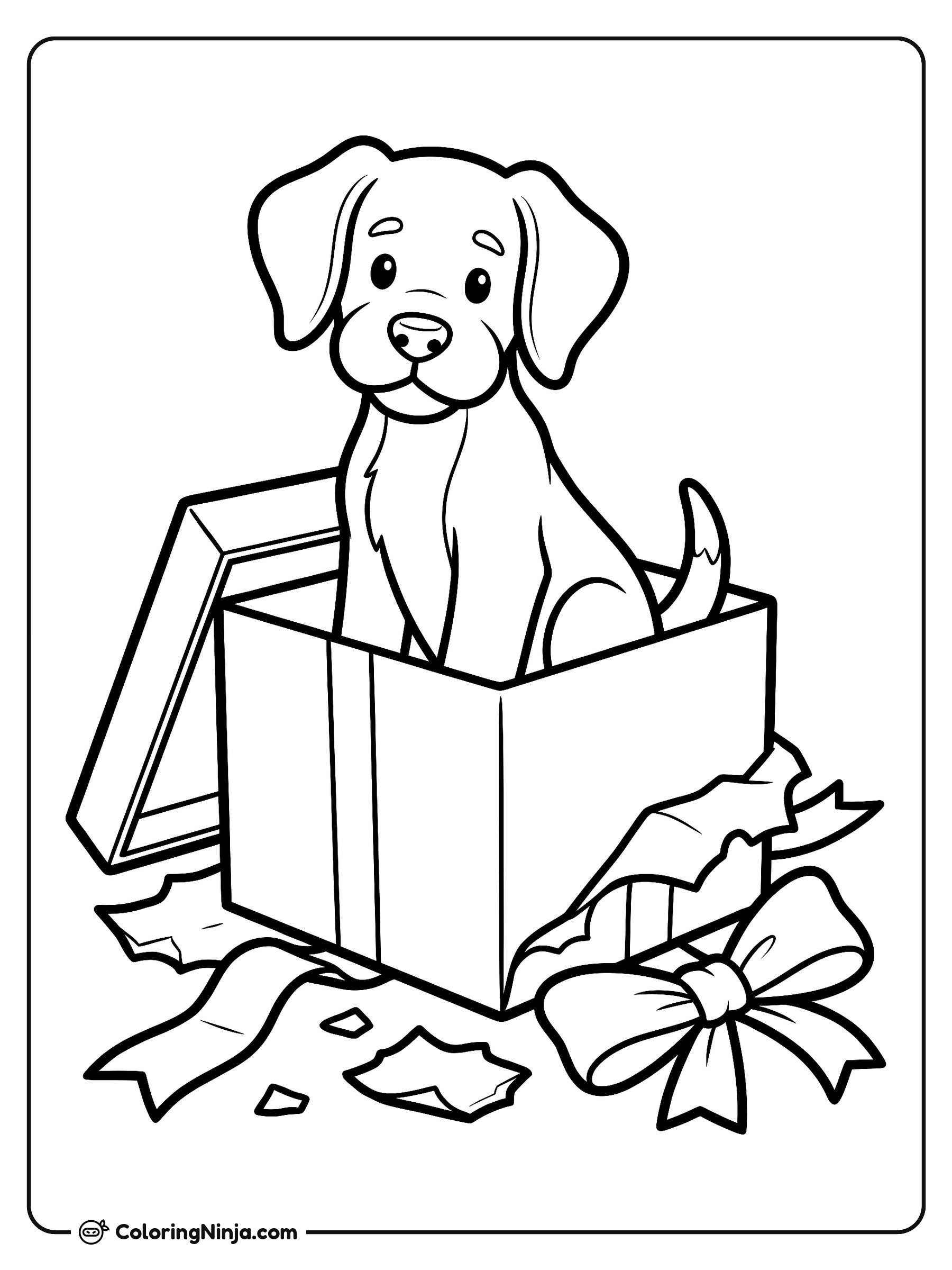 Puppy Surprise in Gift Box Coloring Page