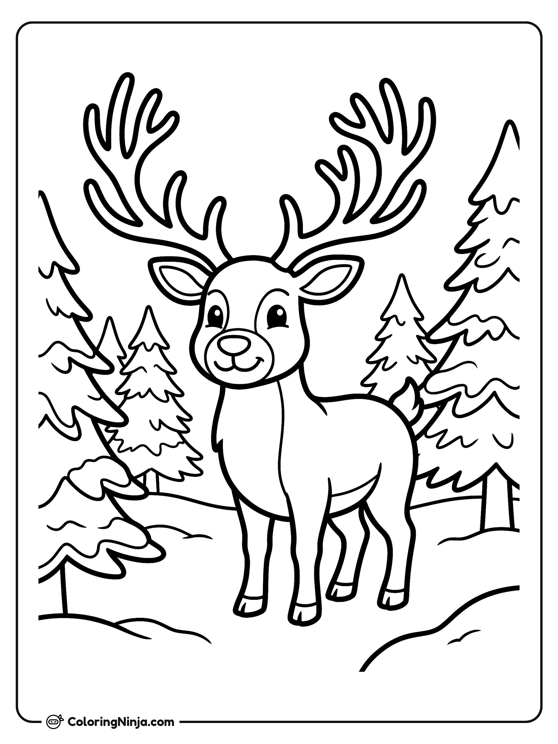 Lindo Reno con Grandes Astas: dibujo para colorear