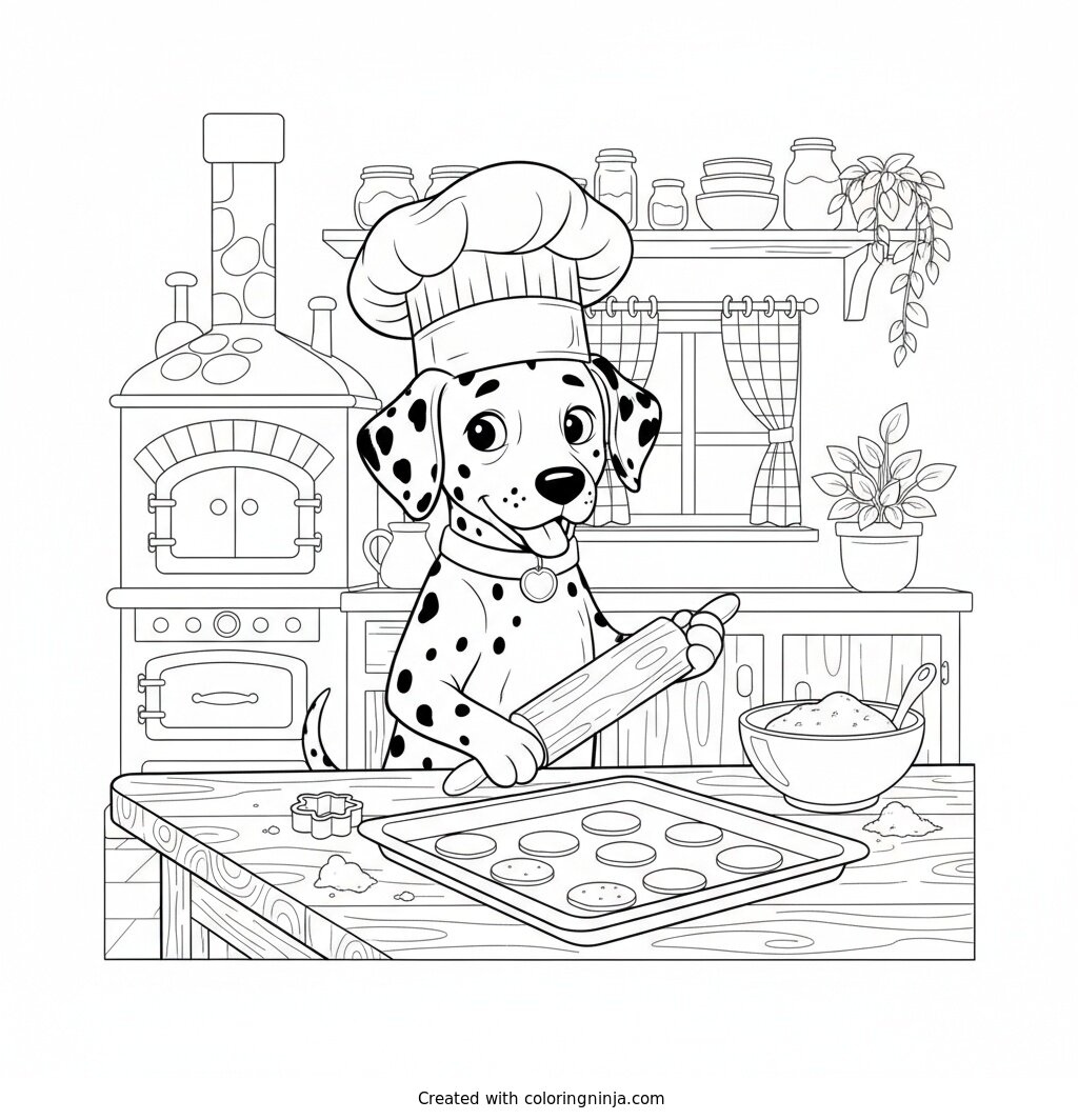 Little Chef Dog Baking Treats Coloring Page