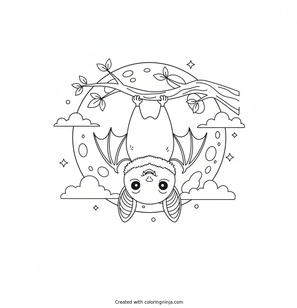 The Cozy Hanging Bat Coloring Page