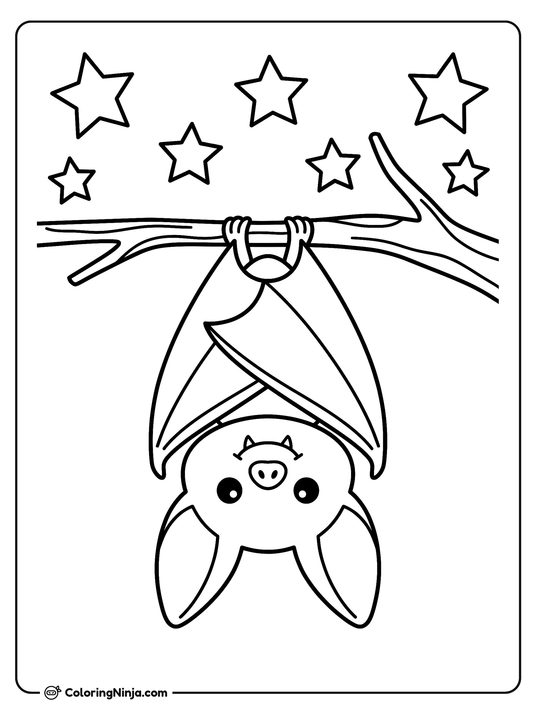 Happy Bat in the Night Coloring Page