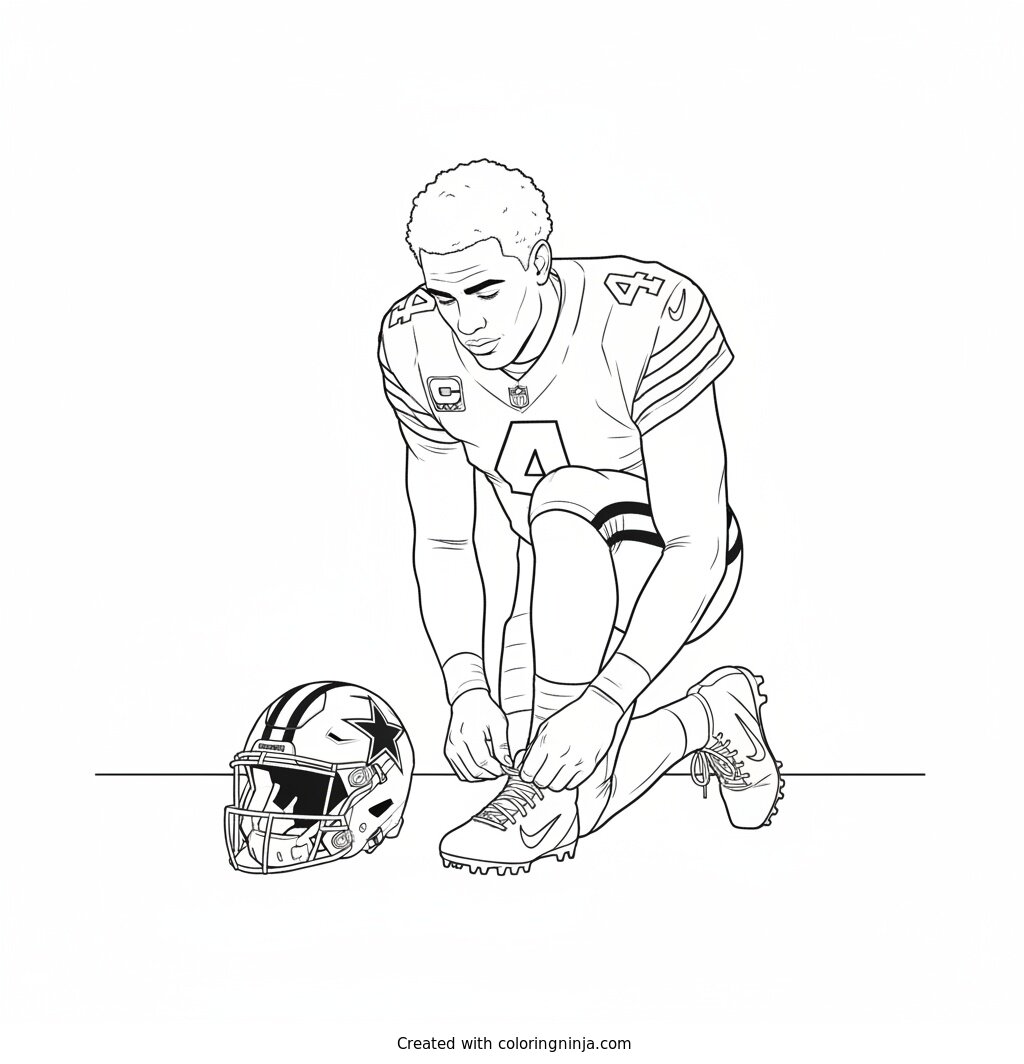Dak Prescott Tying His Cleat Coloring Page