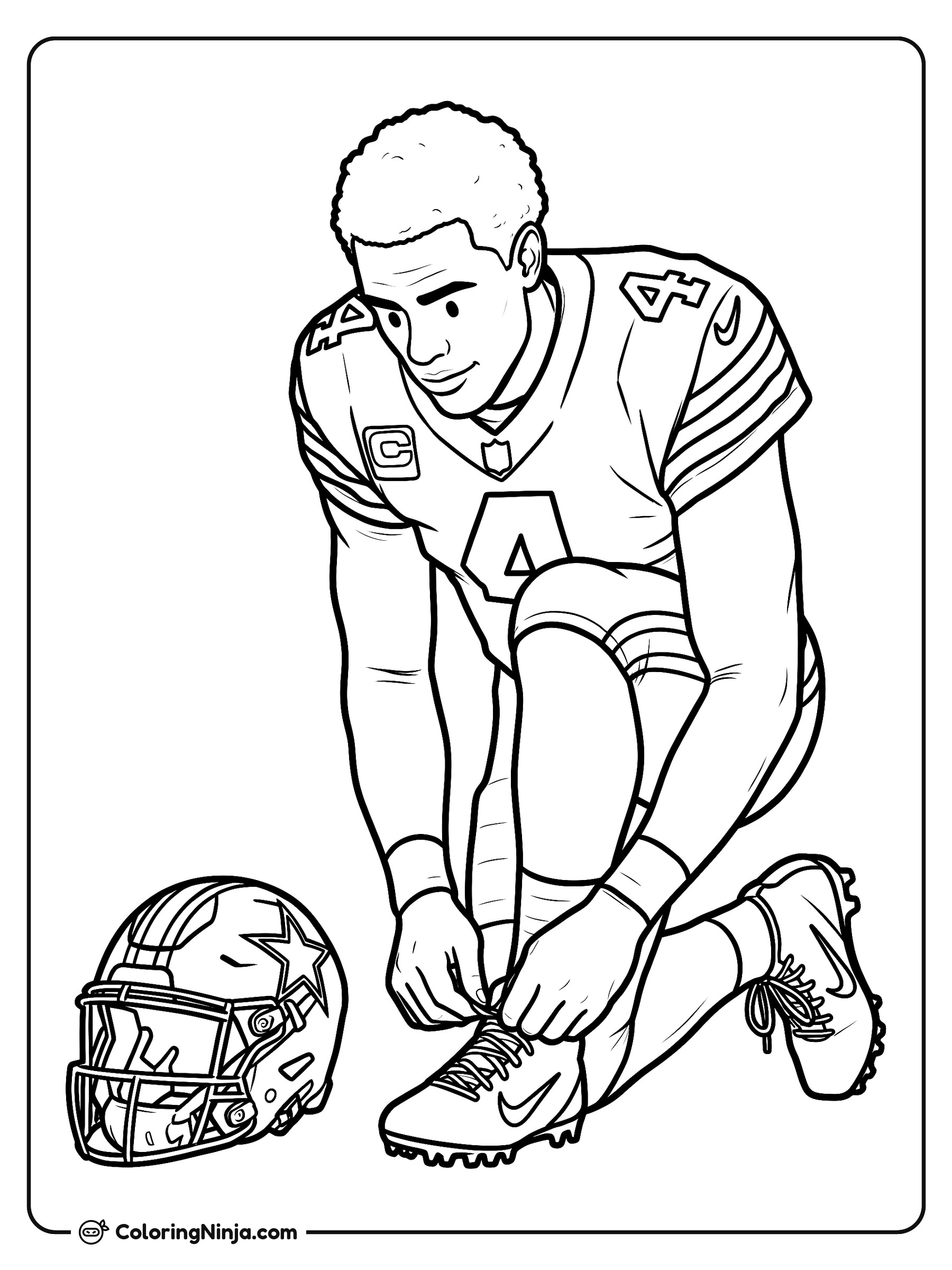 Dak Prescott atándose las agujetas: dibujo para colorear