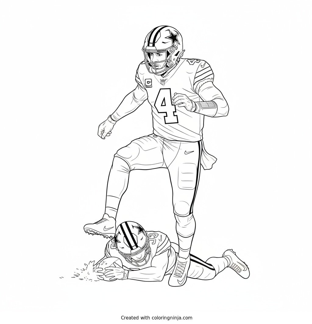 Dak Prescott Scrambling Past Defender Coloring Page