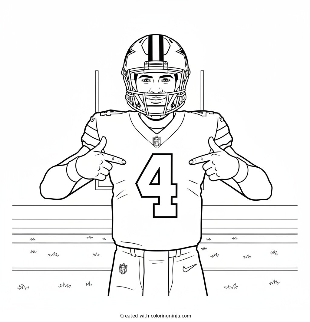 Dak Prescott Pointing To Nameplate Coloring Page