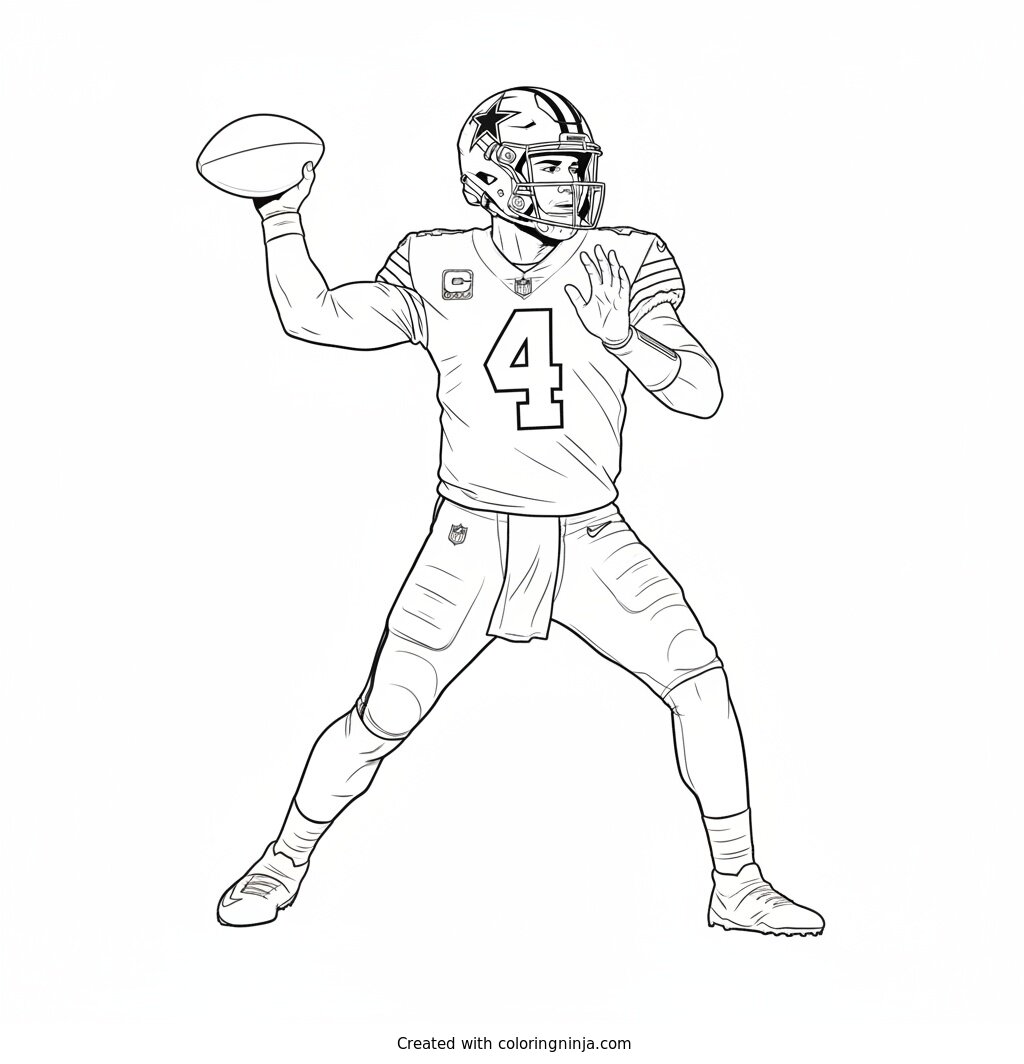 Dak Prescott Throwing Deep Pass Coloring Page